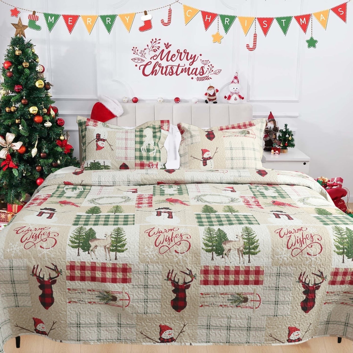 Beartech 3 piece Christmas Bedspread Quilt Set