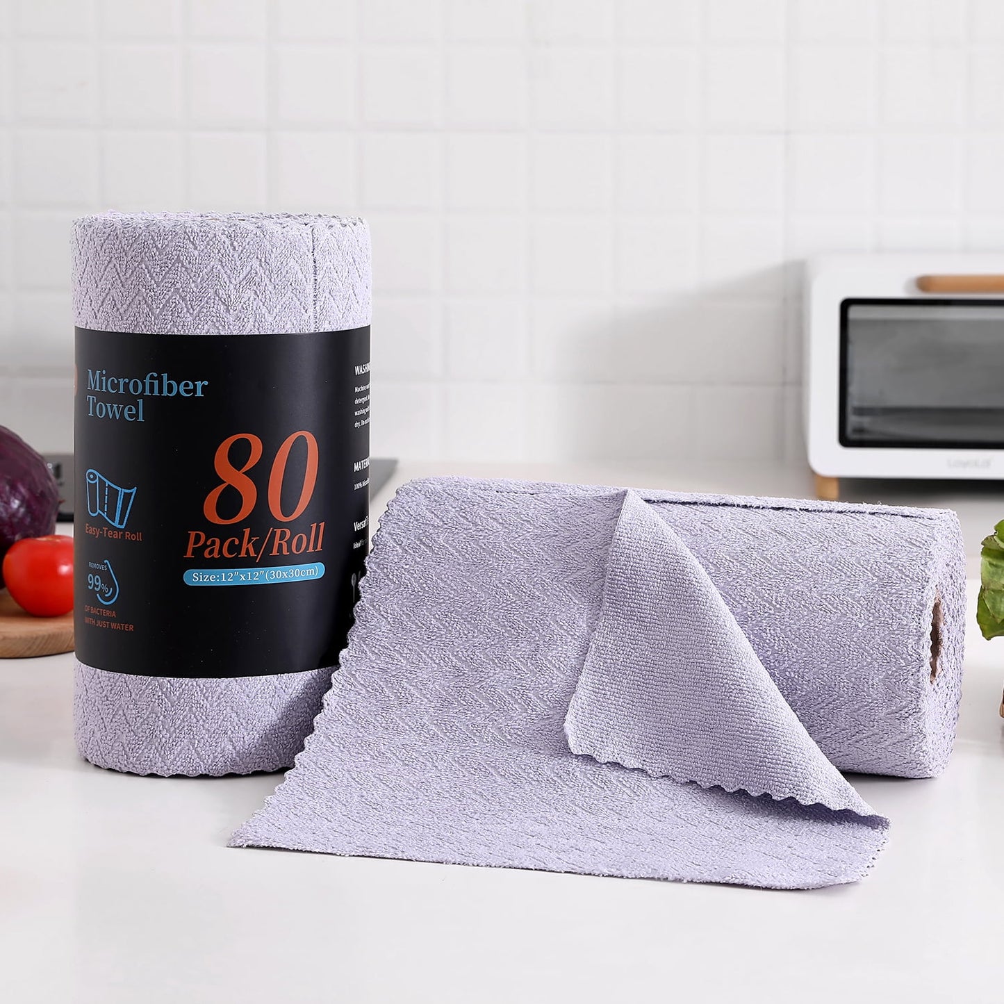 Beartech Microfiber Cleaning Cloth Roll,80 Pack Cleaning Towels,Lint Free Rags Paper Towels & Tear Away Reusable Towels,Washable Shop Rags wipe Cloth,Wash Cloths Dish Rags for Car Kitchen Window