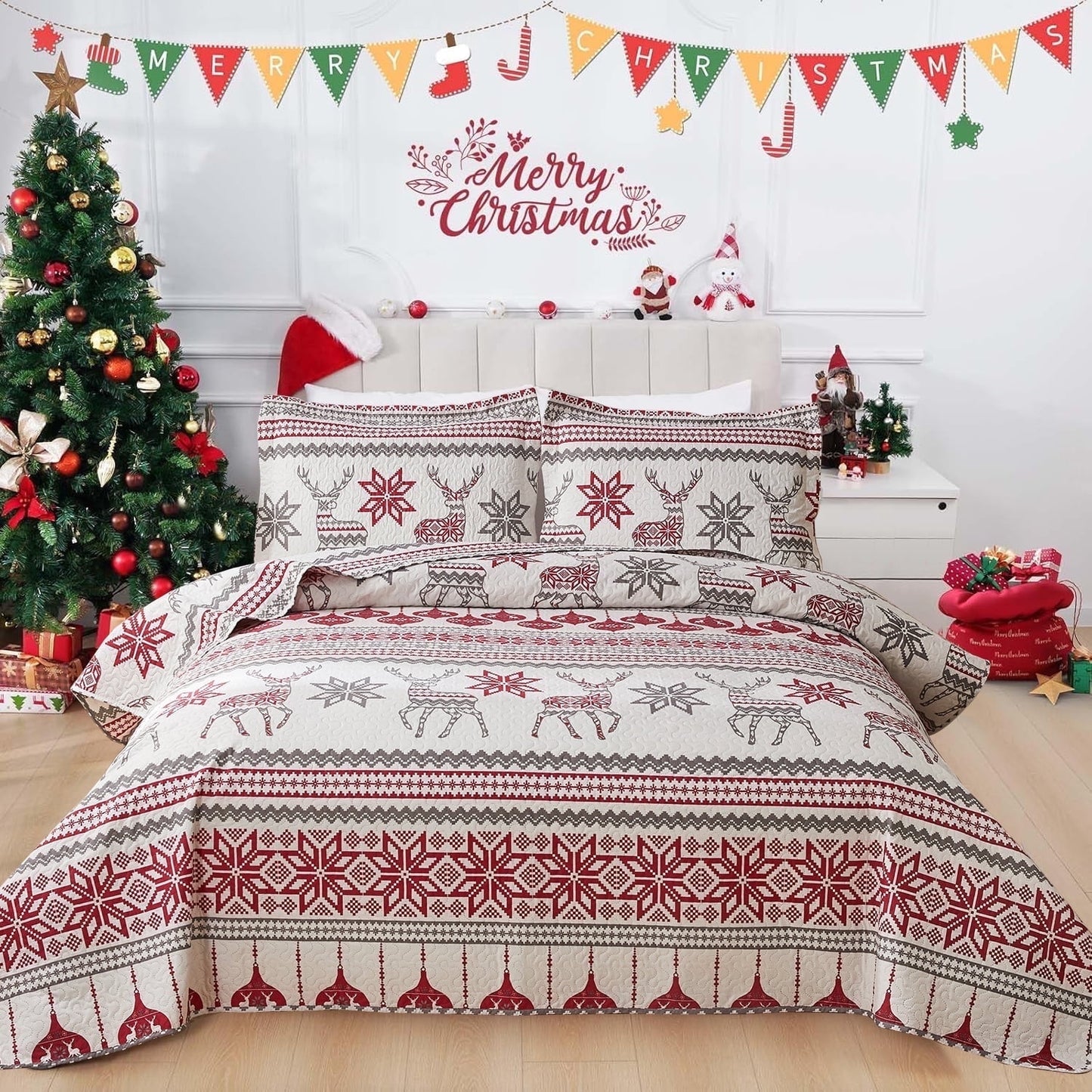 Beartech 3 piece Christmas Bedspread Quilt Set