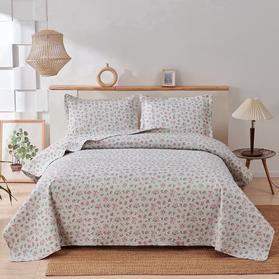 Beartech Quilt Set Twin Size Floral Purple Quilt Lightweight Reversible Microfiber Bedspread Coverlet Bedding Set