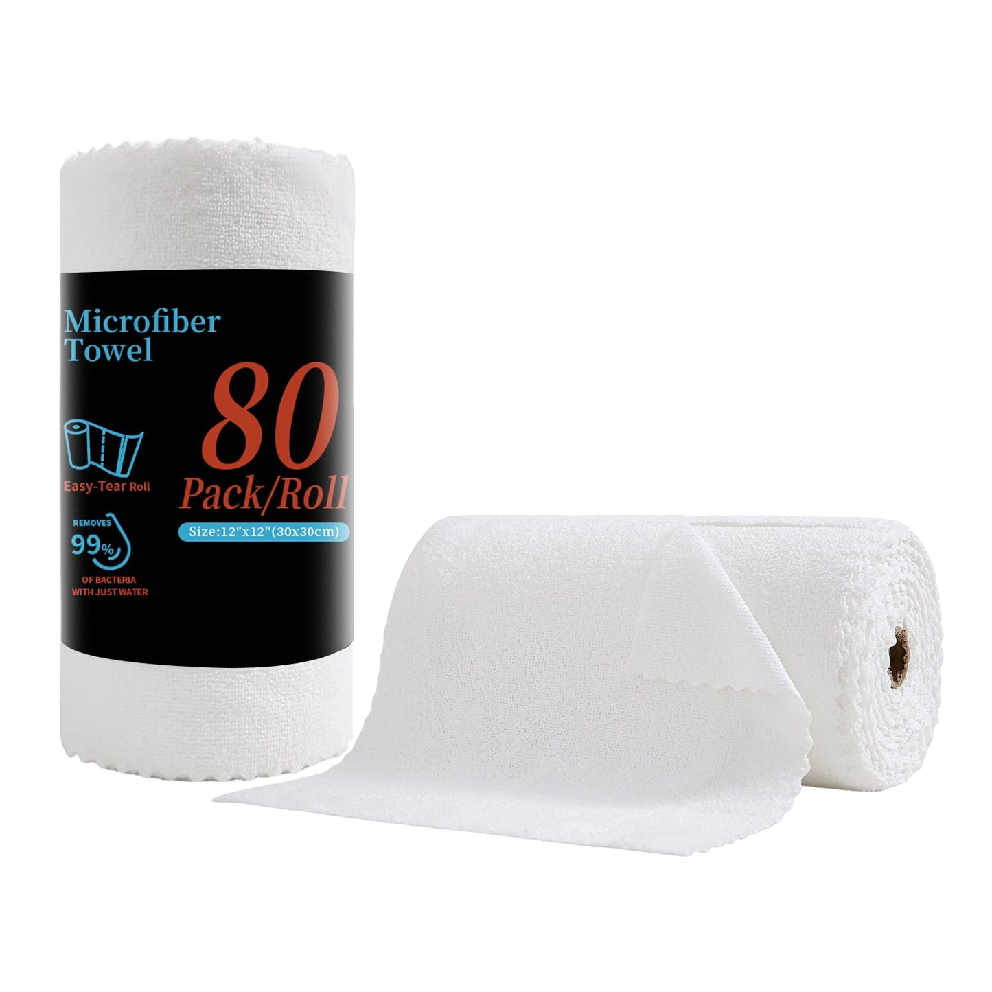 Beartech 80 Pack Microfiber Kitchen Towels Cleaning Cloth Roll,Lint Free Rags & Tear Away Reusable Towels,Washable Shop Rags,Ultra Absorbent Dish Rags for Car Kitchen Window Garage