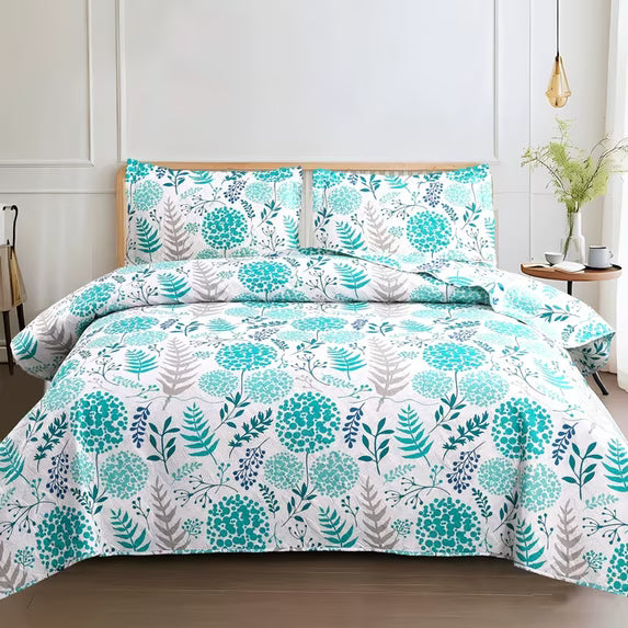 Beartech Quilt Set Twin Size Floral Purple Quilt Lightweight Reversible Microfiber Bedspread Coverlet Bedding Set