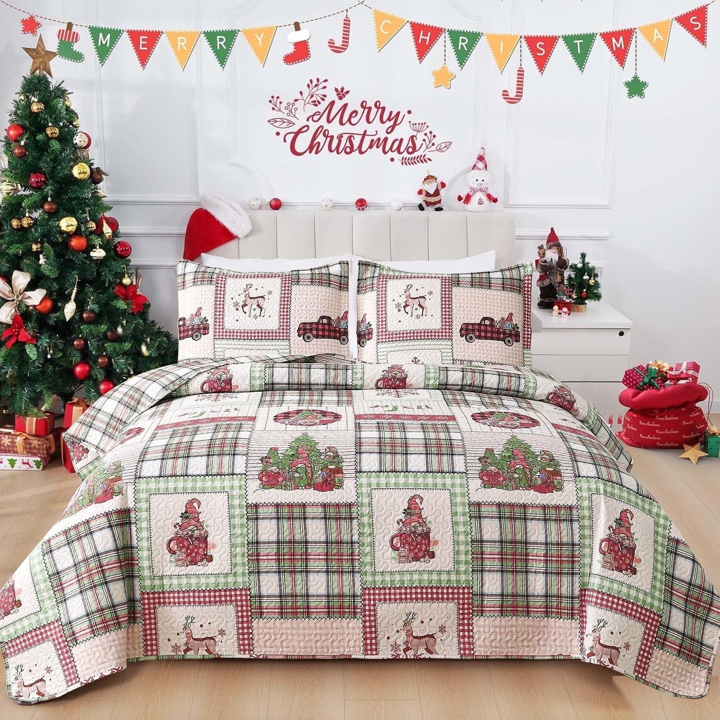 Beartech 3 piece Christmas Bedspread Quilt Set