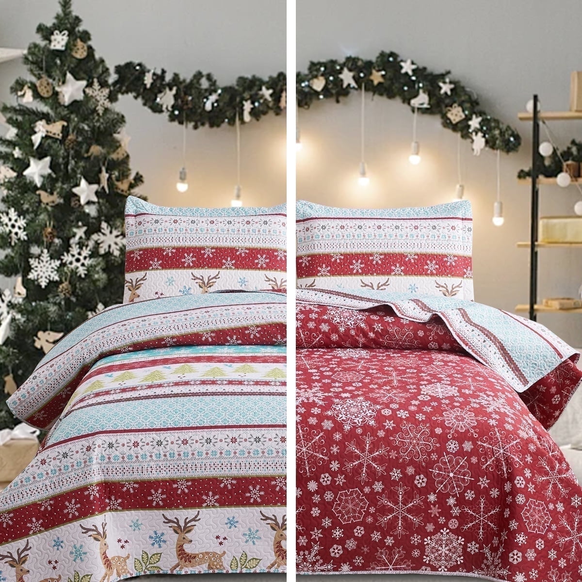Beartech 3 piece Christmas Bedspread Quilt Set