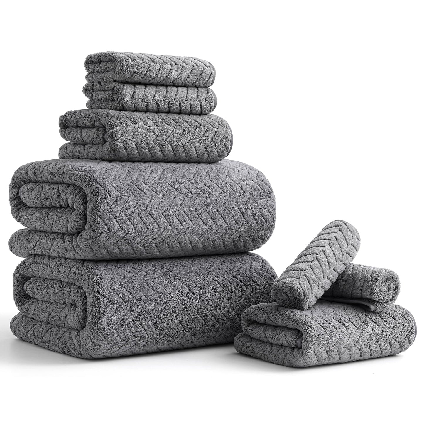 Beartech 8 Piece Microfiber Bath Towel Set 2 Oversized Bath Sheet,2 Hand Towels and 4 Washcloths
