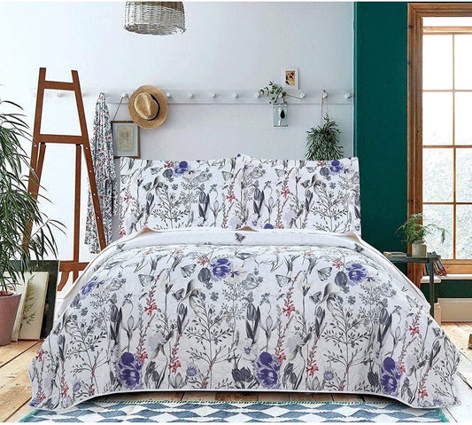 Green Essen 3 Pcs Purple Floral Quilts Queen/Full Butterfly MIcrofiber Bedspread