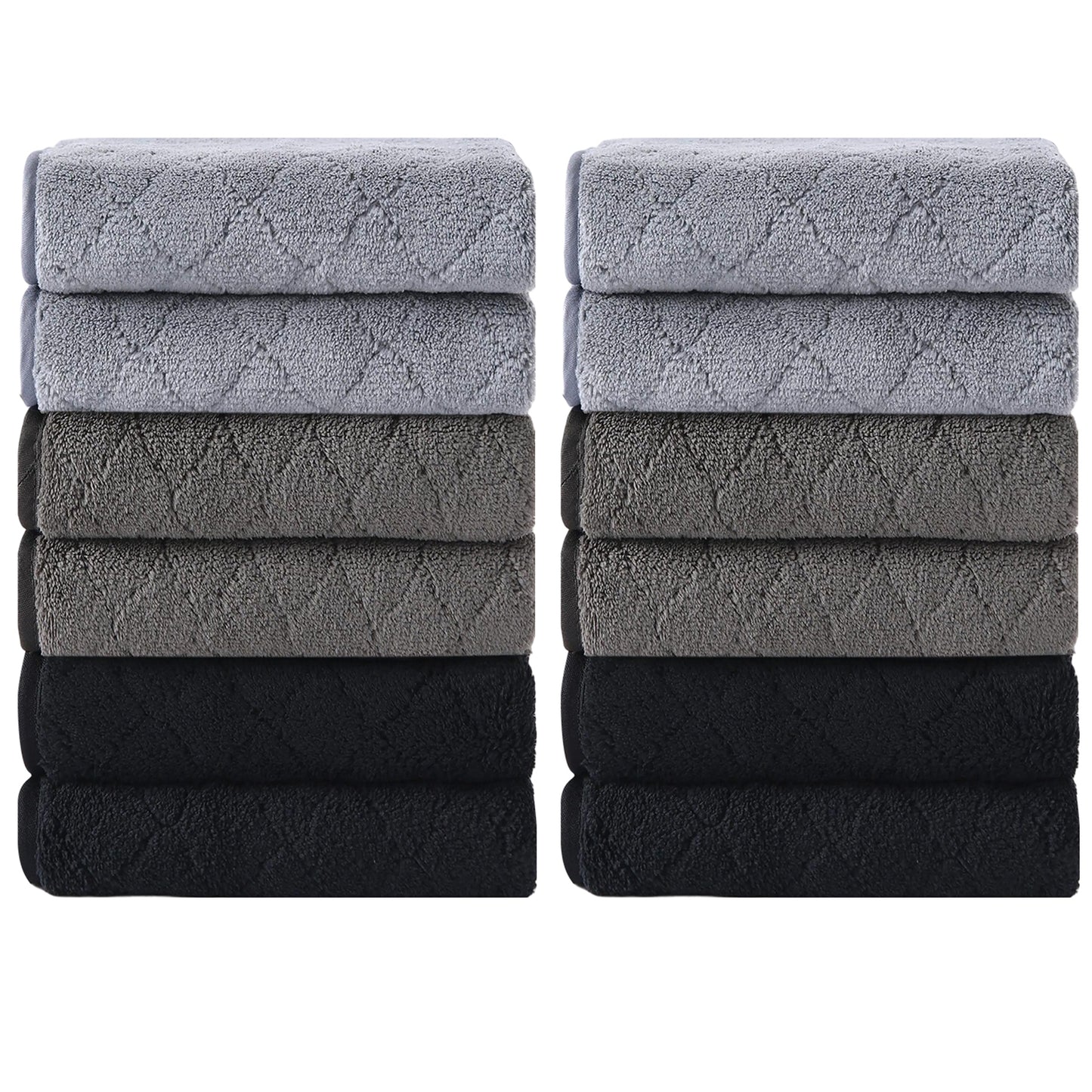 Kebury Luxurious Washcloths Set of 12 - Size 13" x 13" , Highly Absorbent Ultra Soft Microfiber Wash Cloth for Bathroom Body Face Use