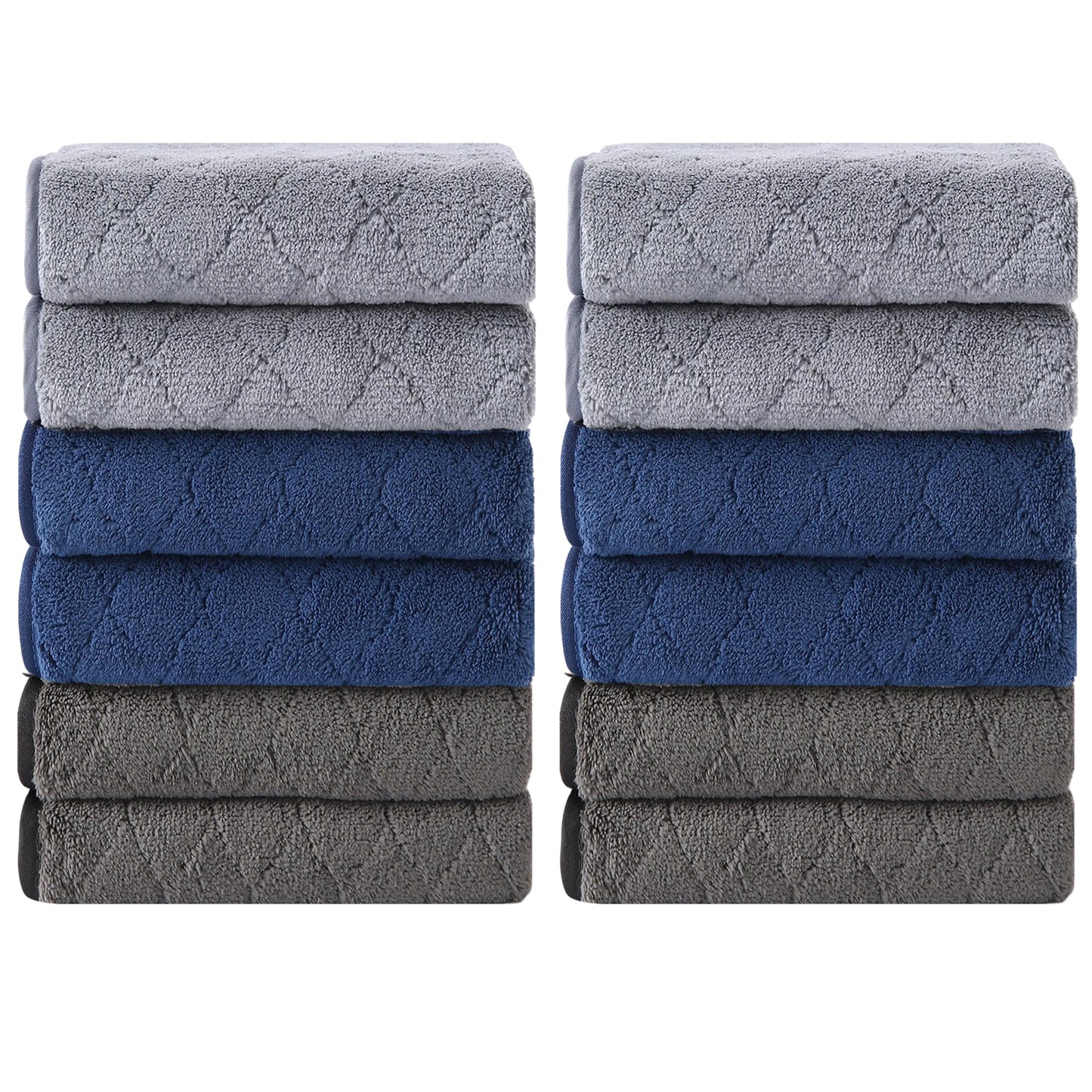 Kebury Luxurious Washcloths Set of 12 - Size 13" x 13" , Highly Absorbent Ultra Soft Microfiber Wash Cloth for Bathroom Body Face Use