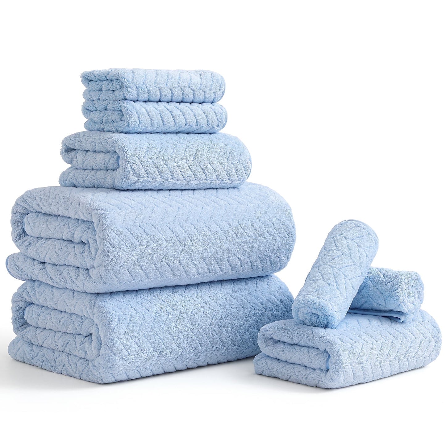 Beartech 8 Piece Microfiber Bath Towel Set 2 Oversized Bath Sheet,2 Hand Towels and 4 Washcloths