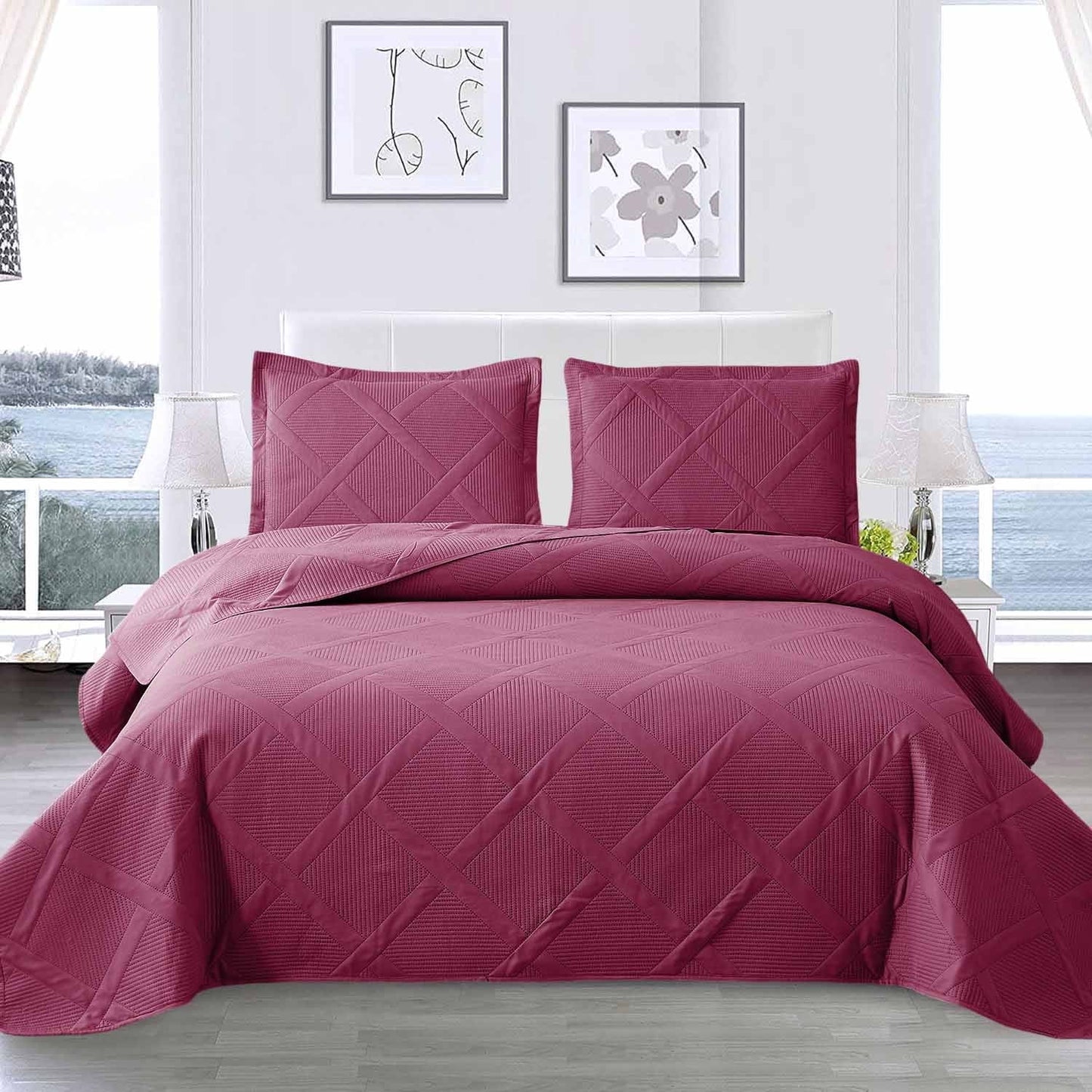 Beartech Solid Color Quilt Set King Size Apple Green Bedspread Coverlet Microfiber Bedding Lightweight Reversible Set,Soft Bedding for All Seasons