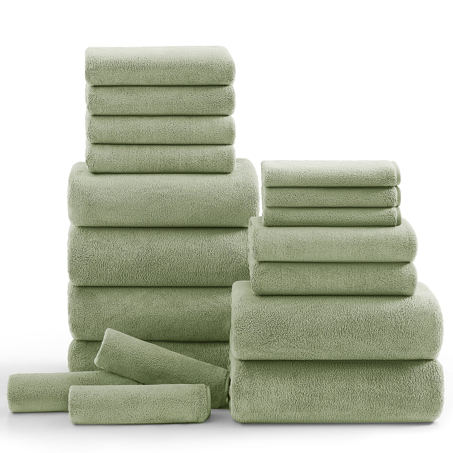 Kebury 18 Piece Family Bath Towels Set - 6 Bath Sheets, 6 Hand Towels & 6 Washcloths - Microfiber Shower Towels with Hanging Loop Absorbent Ultra Soft Towels for Bathroom Spa Gym