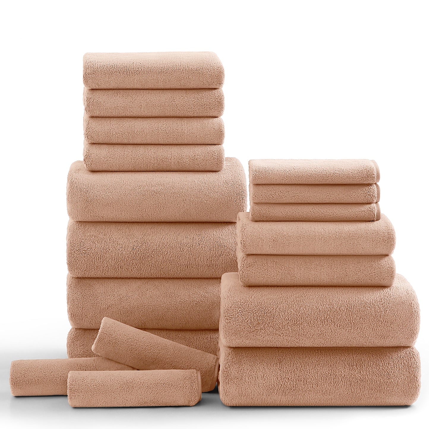Kebury 18 Piece Family Bath Towels Set - 6 Bath Sheets, 6 Hand Towels & 6 Washcloths - Microfiber Shower Towels with Hanging Loop Absorbent Ultra Soft Towels for Bathroom Spa Gym