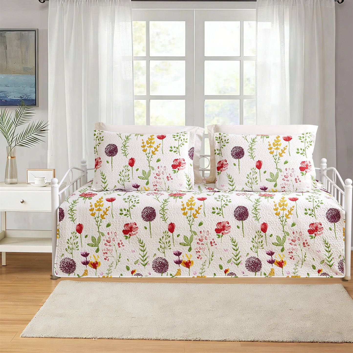 Kebury 3 Pieces Daybed Cover Set Cozy Sofa Daybed Bedding Double Sided Quilting Bedspread Day Bed Couch Cover With 2 Standard Shams,39"x75",Floral