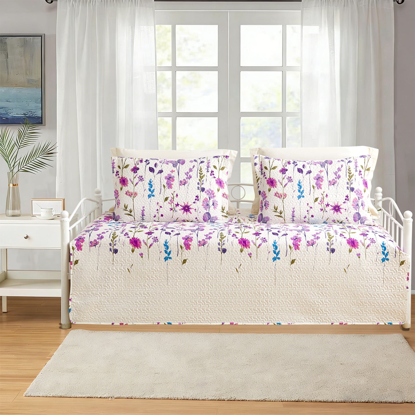 Kebury 3 Pieces Daybed Cover Set Cozy Sofa Daybed Bedding Double Sided Quilting Bedspread Day Bed Couch Cover With 2 Standard Shams,39"x75",Floral