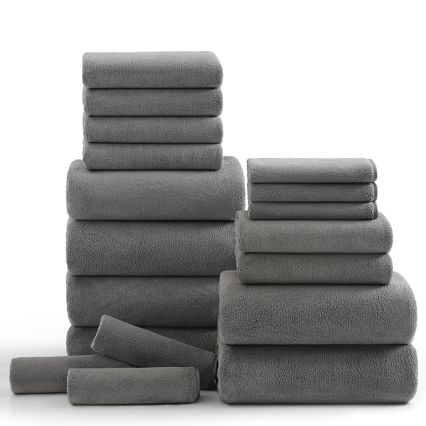 Kebury 18 Piece Family Bath Towels Set - 6 Bath Sheets, 6 Hand Towels & 6 Washcloths - Microfiber Shower Towels with Hanging Loop Absorbent Ultra Soft Towels for Bathroom Spa Gym