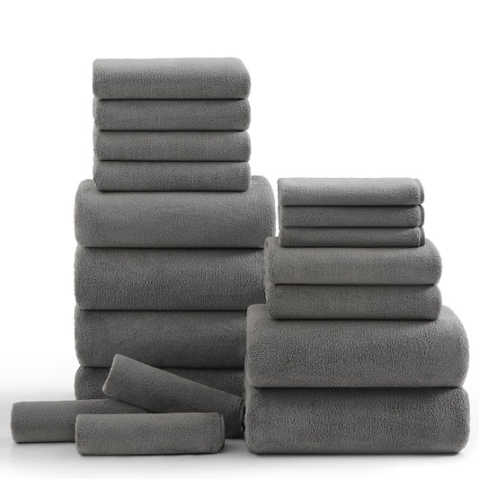 Kebury 18 Piece Family Bath Towels Set - 6 Bath Sheets, 6 Hand Towels & 6 Washcloths - Microfiber Shower Towels with Hanging Loop Absorbent Ultra Soft Towels for Bathroom Spa Gym