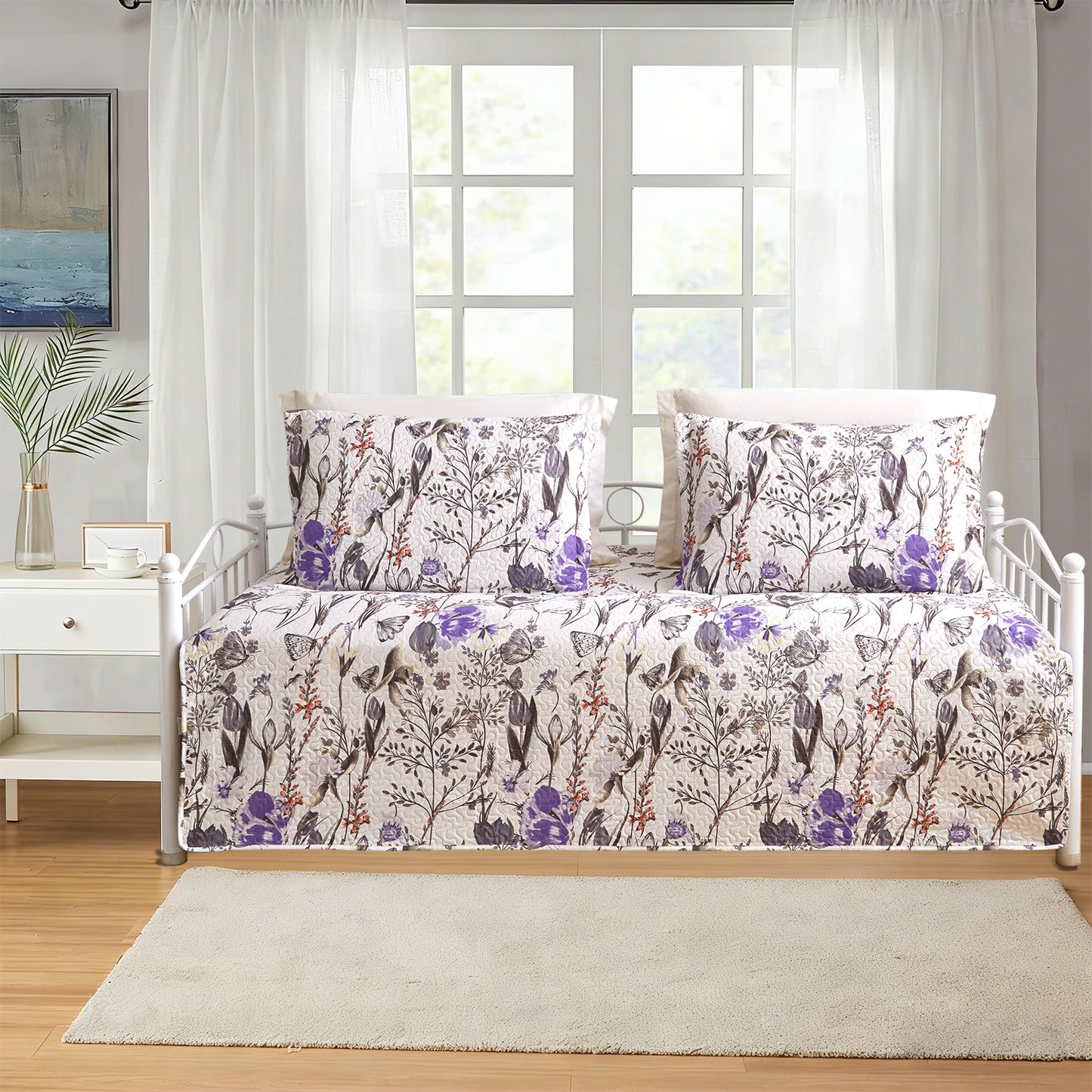 Kebury 3 Pieces Daybed Cover Set Cozy Sofa Daybed Bedding Double Sided Quilting Bedspread Day Bed Couch Cover With 2 Standard Shams,39"x75",Floral