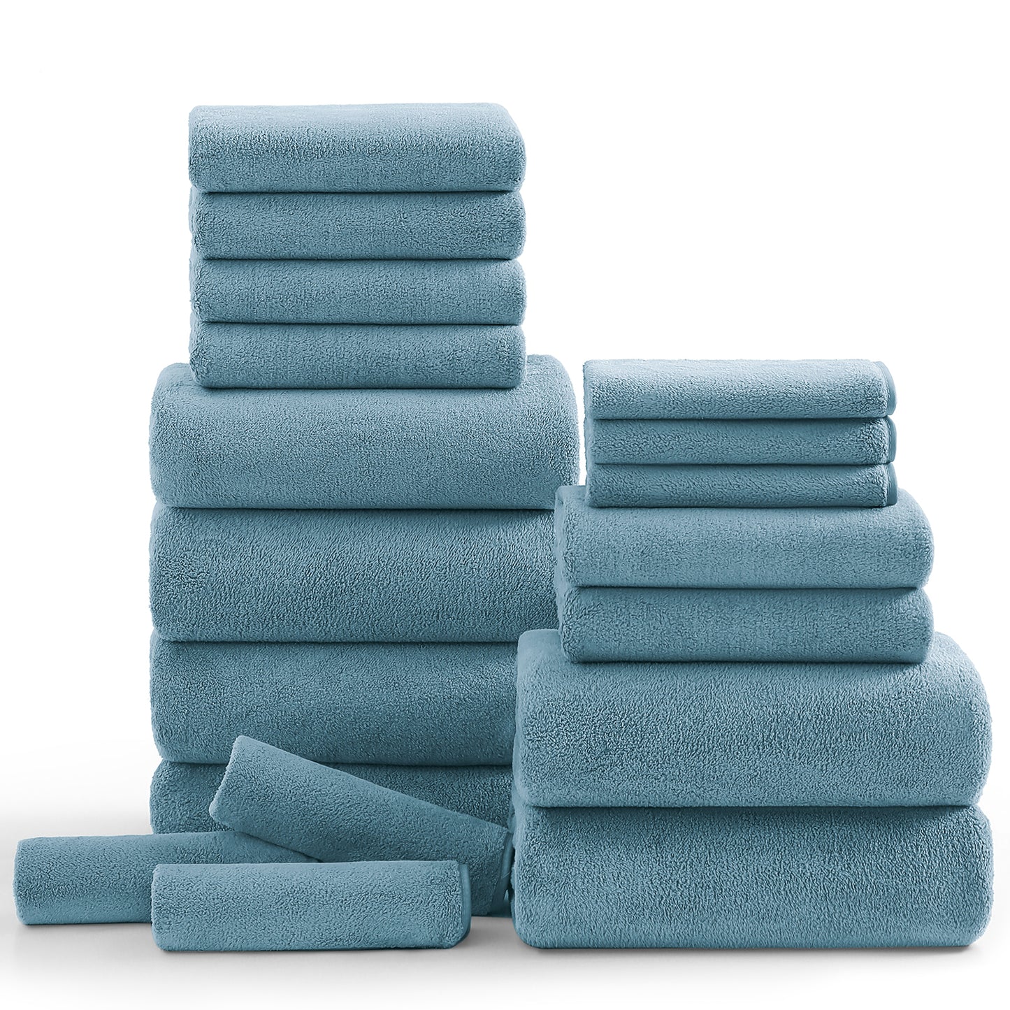 Kebury 18 Piece Family Bath Towels Set - 6 Bath Sheets, 6 Hand Towels & 6 Washcloths - Microfiber Shower Towels with Hanging Loop Absorbent Ultra Soft Towels for Bathroom Spa Gym
