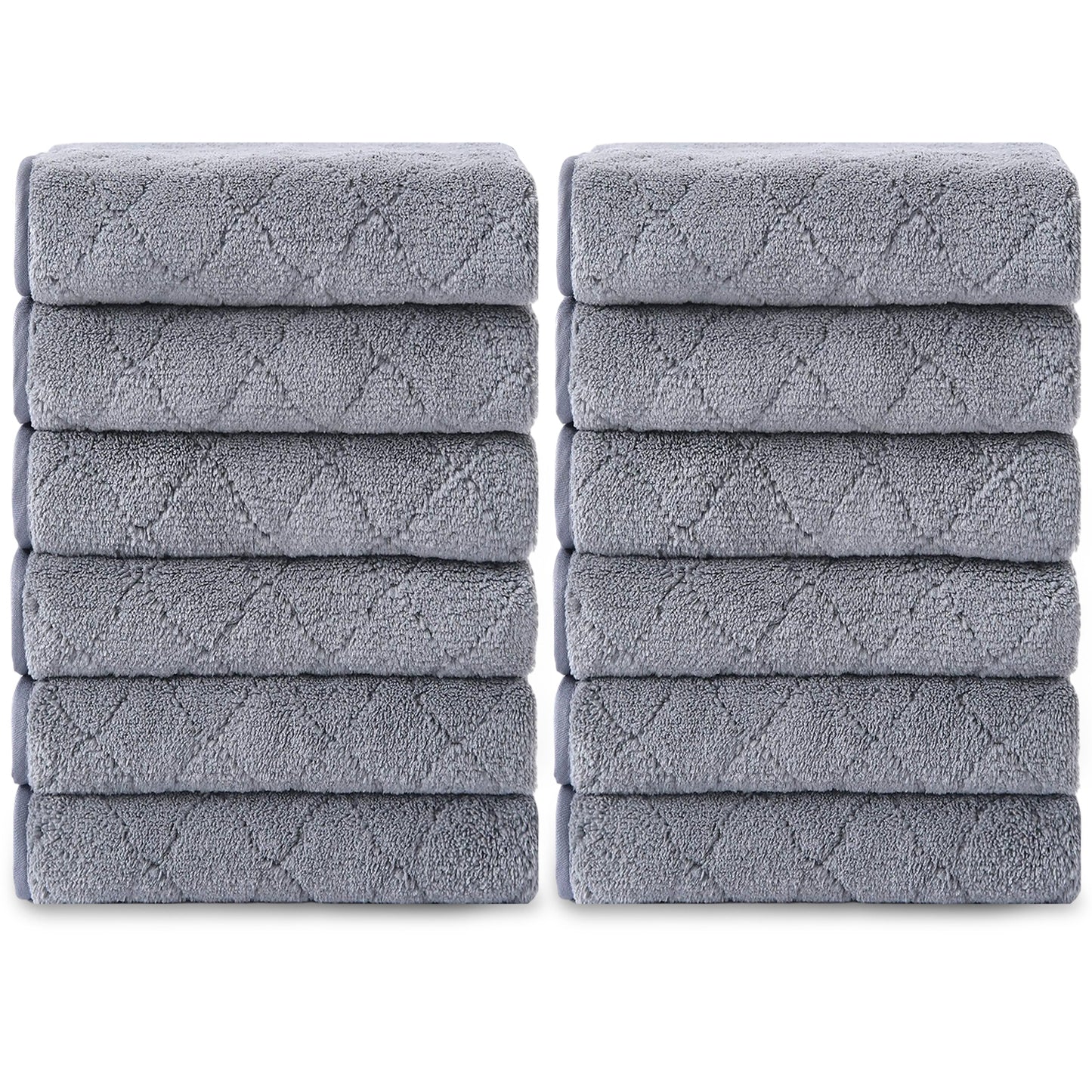 Kebury Luxurious Washcloths Set of 12 - Size 13" x 13" , Highly Absorbent Ultra Soft Microfiber Wash Cloth for Bathroom Body Face Use