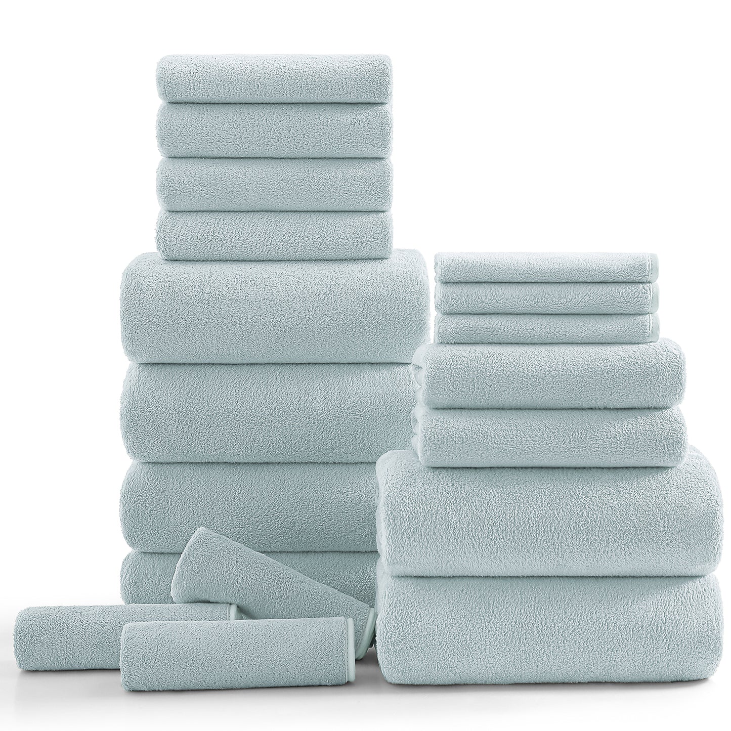 Kebury 18 Piece Family Bath Towels Set - 6 Bath Sheets, 6 Hand Towels & 6 Washcloths - Microfiber Shower Towels with Hanging Loop Absorbent Ultra Soft Towels for Bathroom Spa Gym