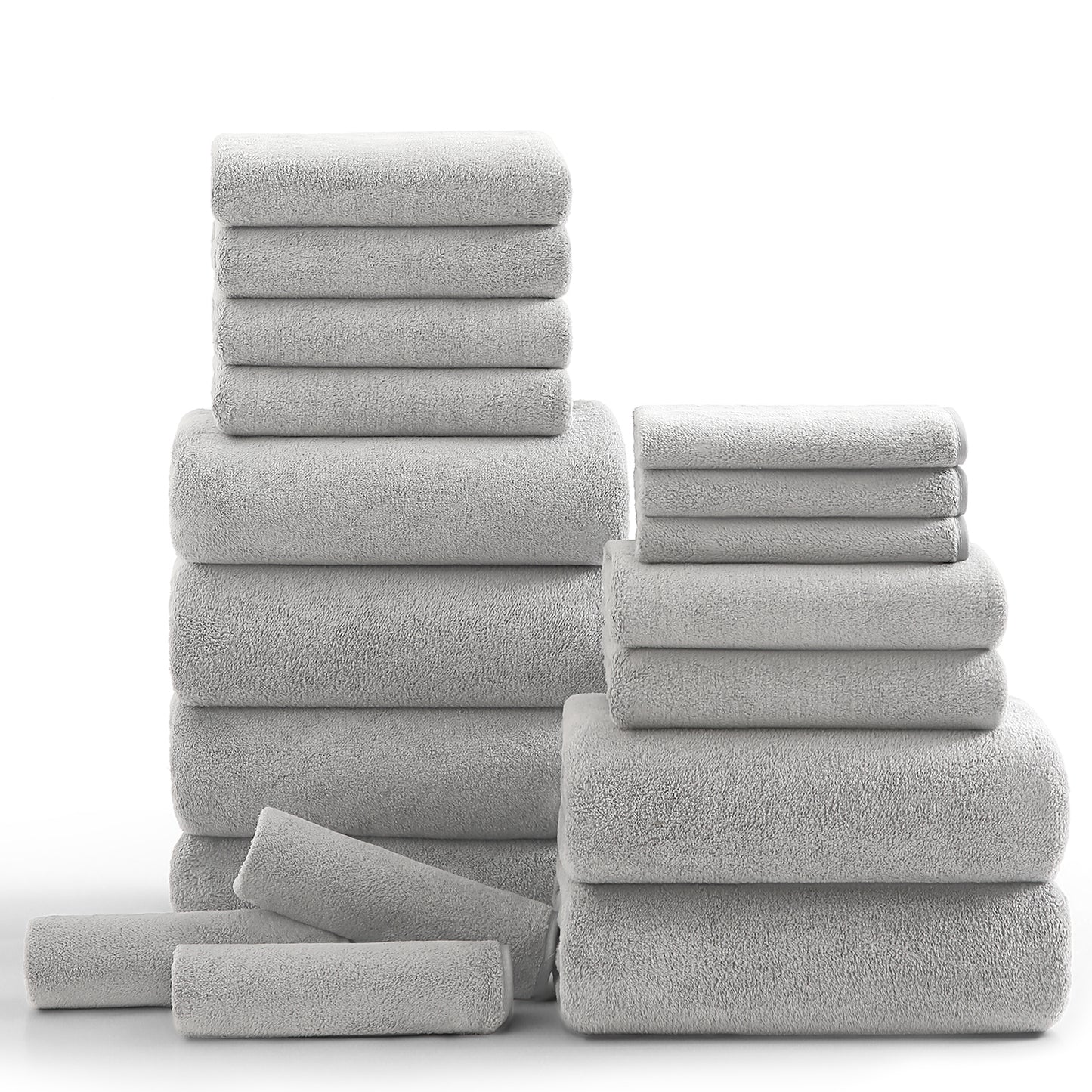 Kebury 18 Piece Family Bath Towels Set - 6 Bath Sheets, 6 Hand Towels & 6 Washcloths - Microfiber Shower Towels with Hanging Loop Absorbent Ultra Soft Towels for Bathroom Spa Gym