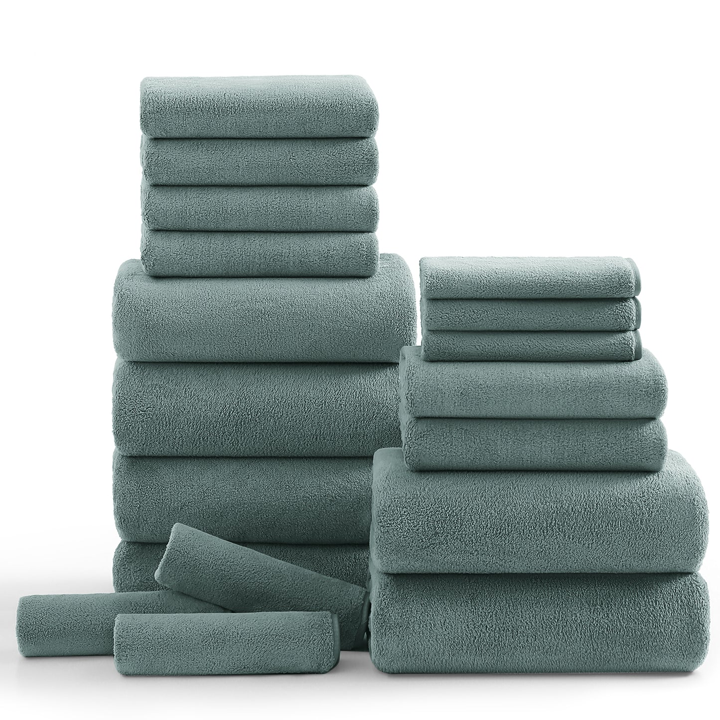 Kebury 18 Piece Family Bath Towels Set - 6 Bath Sheets, 6 Hand Towels & 6 Washcloths - Microfiber Shower Towels with Hanging Loop Absorbent Ultra Soft Towels for Bathroom Spa Gym
