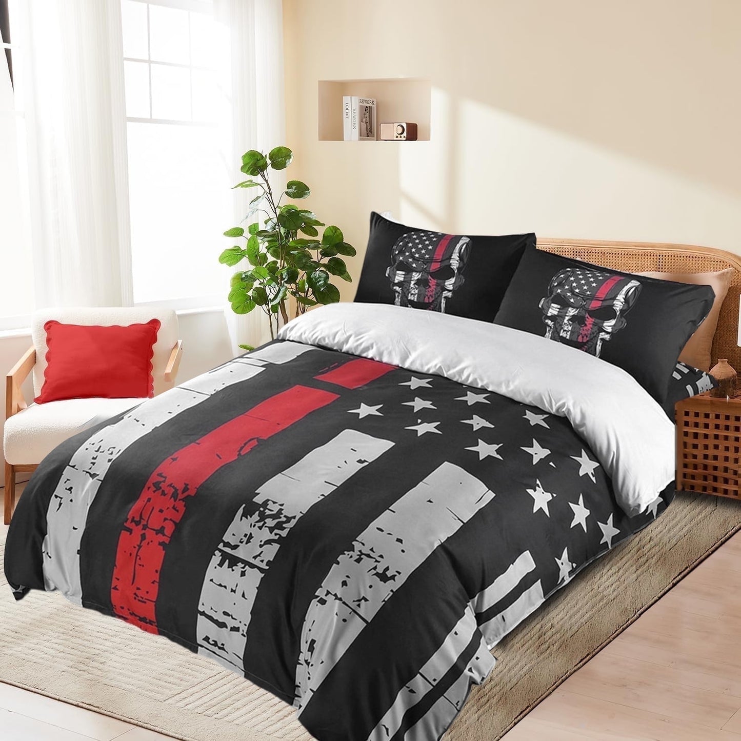 Beartech 3 Pcs American Flag Bedding Set Twin Size Holiday American Flag Duvet Cover American Flag Quilt Cover Red Blue Stripe Independence Day Decor