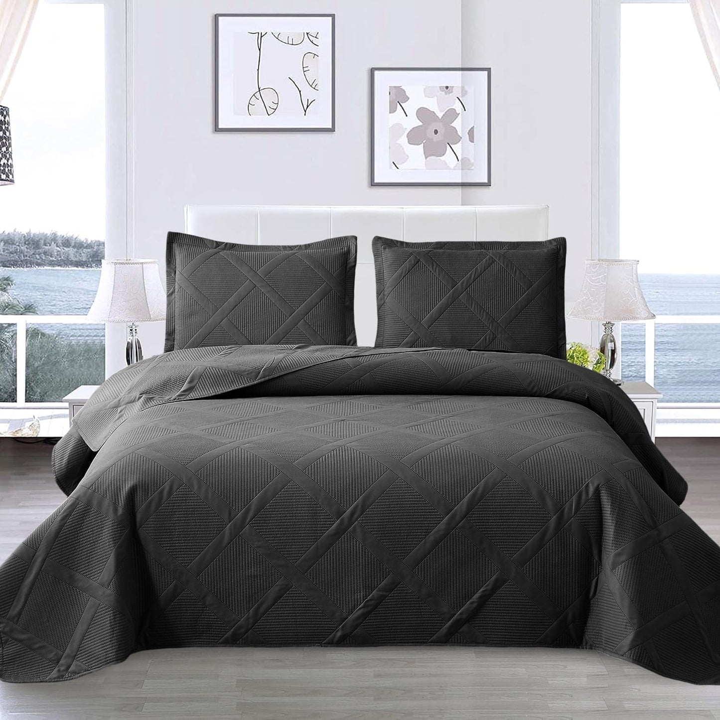 Beartech Solid Color Quilt Set King Size Apple Green Bedspread Coverlet Microfiber Bedding Lightweight Reversible Set,Soft Bedding for All Seasons