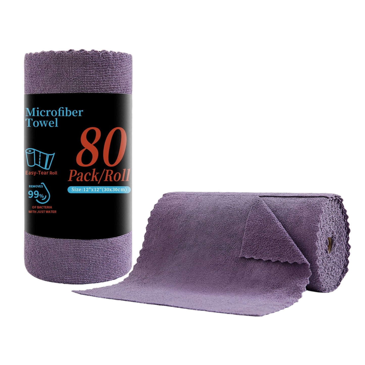 Beartech 80 Pack Microfiber Kitchen Towels Cleaning Cloth Roll,Lint Free Rags & Tear Away Reusable Towels,Washable Shop Rags,Ultra Absorbent Dish Rags for Car Kitchen Window Garage