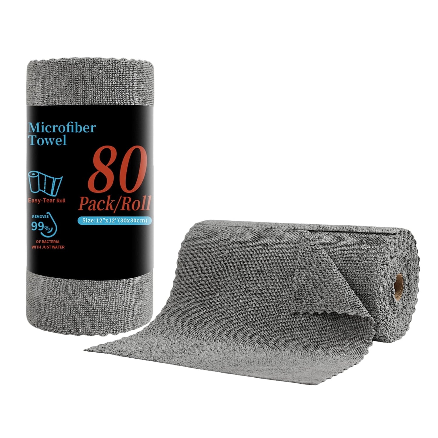 Beartech 80 Pack Microfiber Kitchen Towels Cleaning Cloth Roll,Lint Free Rags & Tear Away Reusable Towels,Washable Shop Rags,Ultra Absorbent Dish Rags for Car Kitchen Window Garage