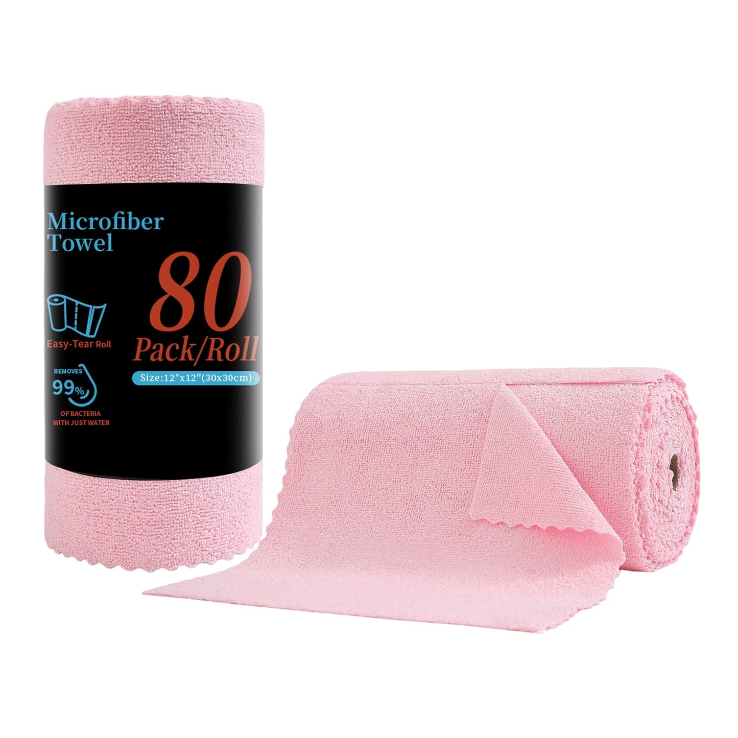 Beartech 80 Pack Microfiber Kitchen Towels Cleaning Cloth Roll,Lint Free Rags & Tear Away Reusable Towels,Washable Shop Rags,Ultra Absorbent Dish Rags for Car Kitchen Window Garage