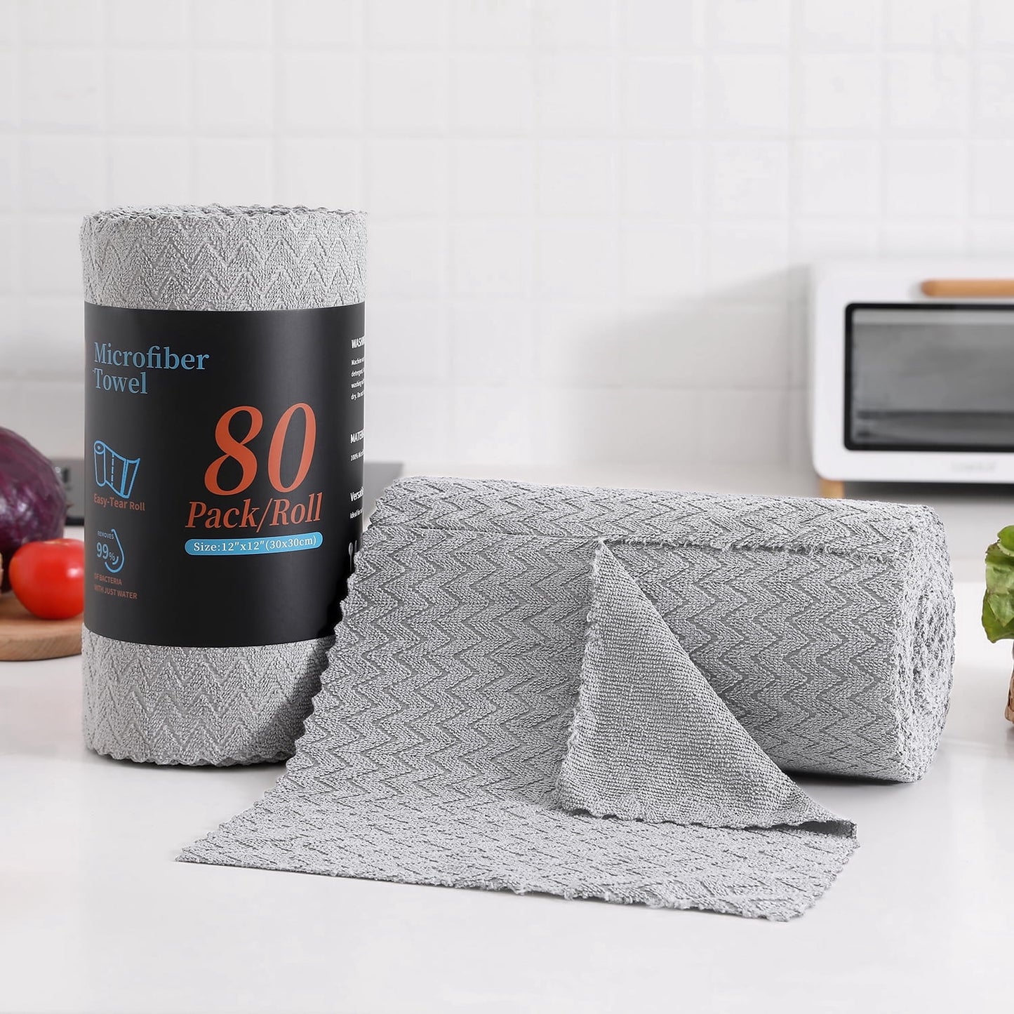 Beartech Microfiber Cleaning Cloth Roll,80 Pack Cleaning Towels,Lint Free Rags Paper Towels & Tear Away Reusable Towels,Washable Shop Rags wipe Cloth,Wash Cloths Dish Rags for Car Kitchen Window
