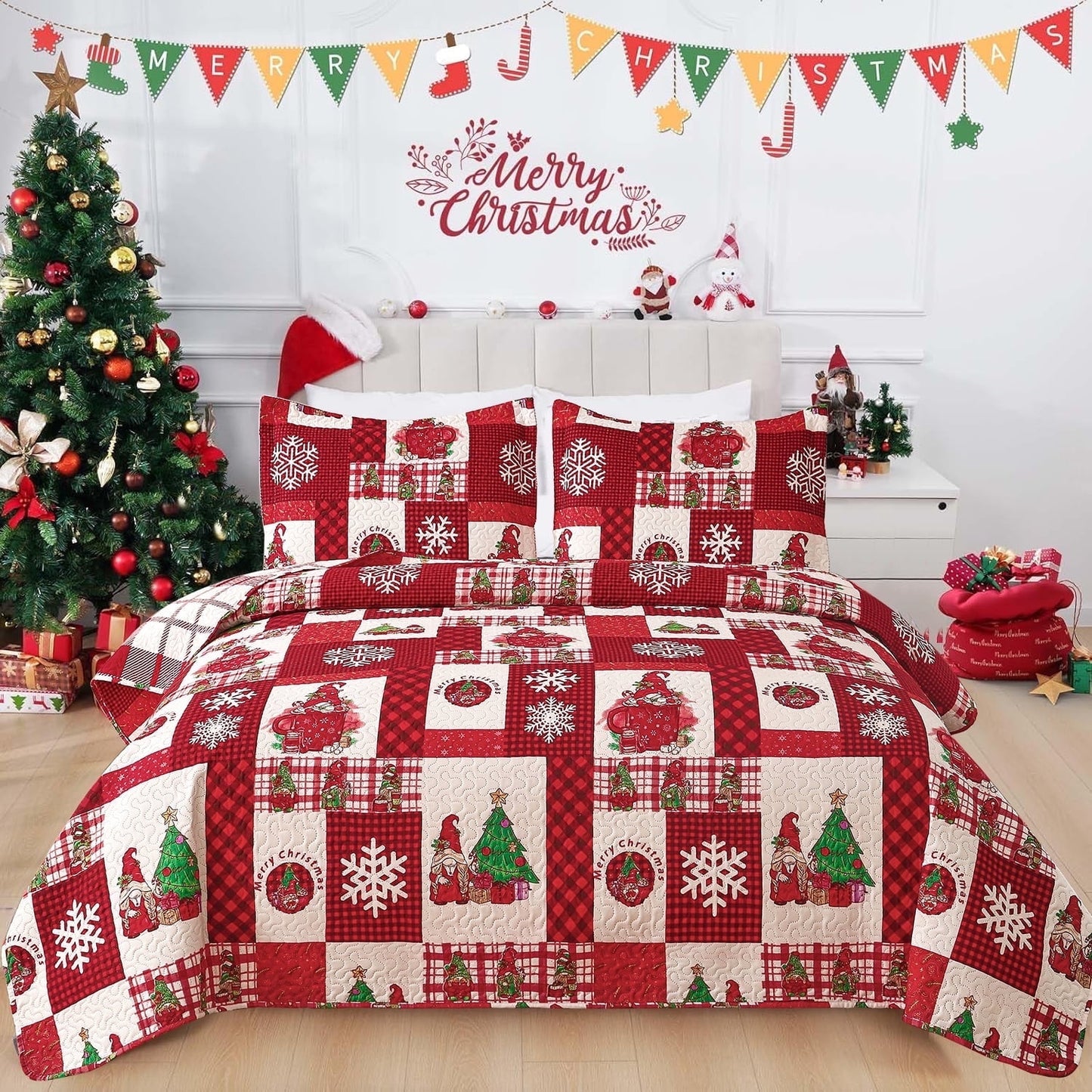 Beartech 3 piece Christmas Bedspread Quilt Set