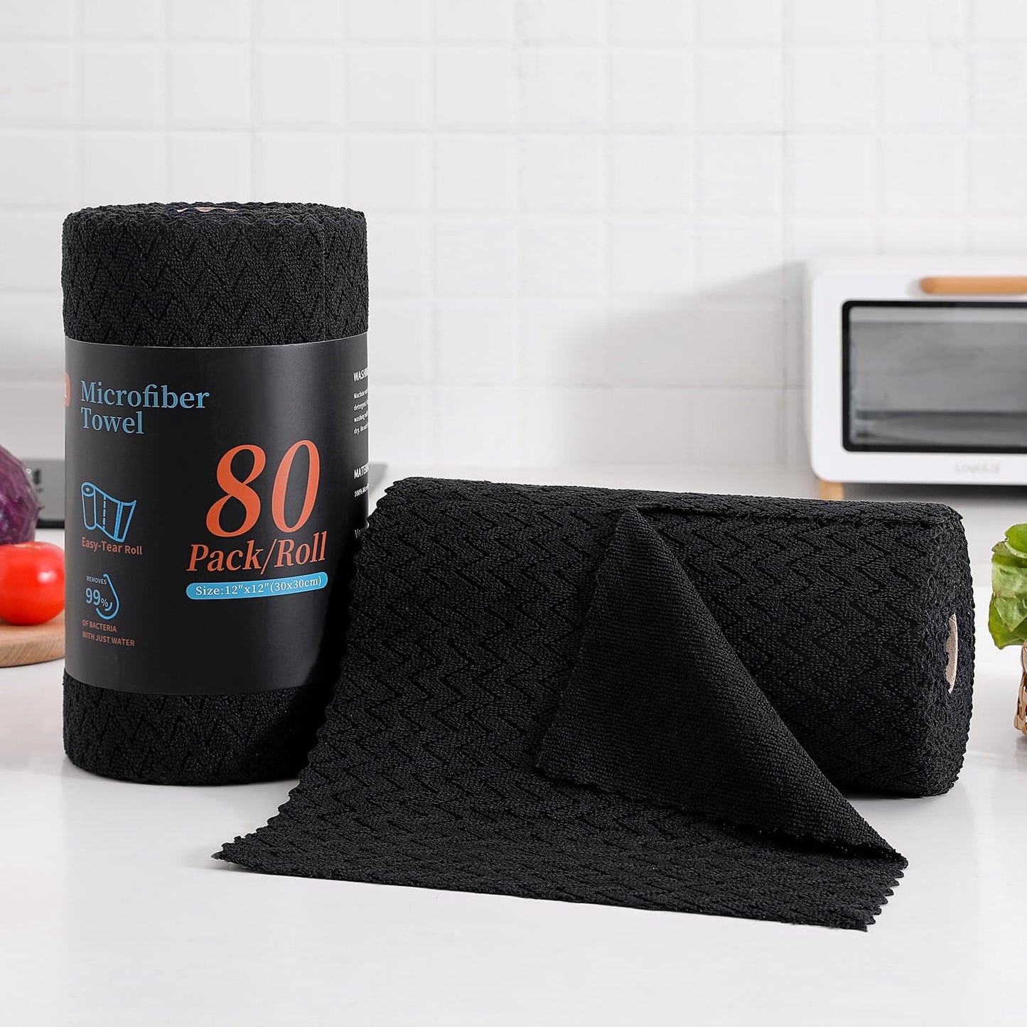 Beartech Microfiber Cleaning Cloth Roll,80 Pack Cleaning Towels,Lint Free Rags Paper Towels & Tear Away Reusable Towels,Washable Shop Rags wipe Cloth,Wash Cloths Dish Rags for Car Kitchen Window