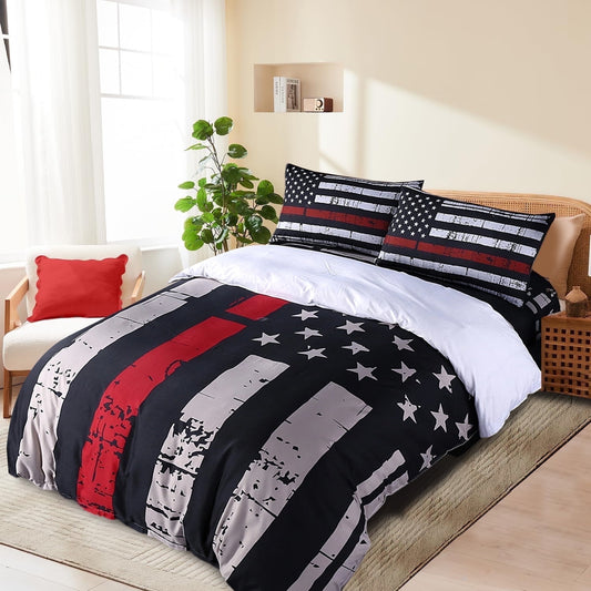Beartech 3 Pcs American Flag Bedding Set Twin Size Holiday American Flag Duvet Cover American Flag Quilt Cover Red Blue Stripe Independence Day Decor