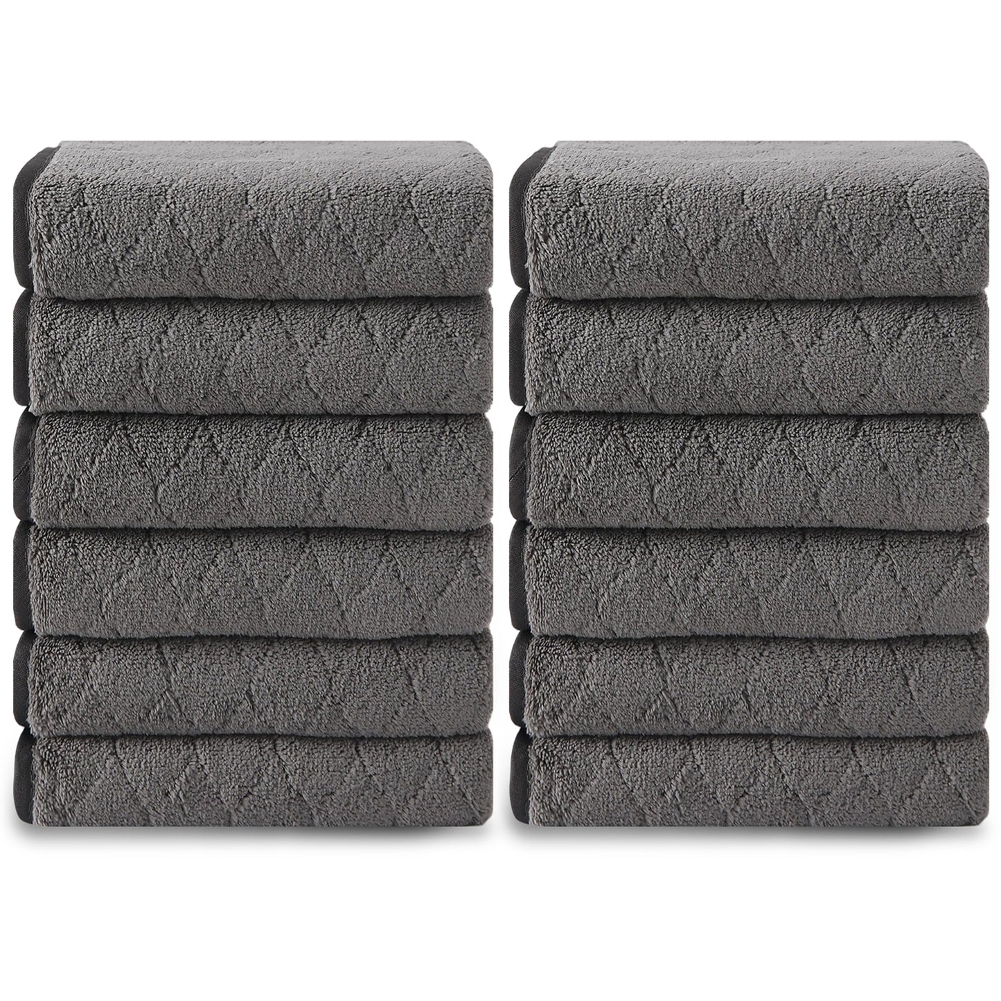 Kebury Luxurious Washcloths Set of 12 - Size 13" x 13" , Highly Absorbent Ultra Soft Microfiber Wash Cloth for Bathroom Body Face Use