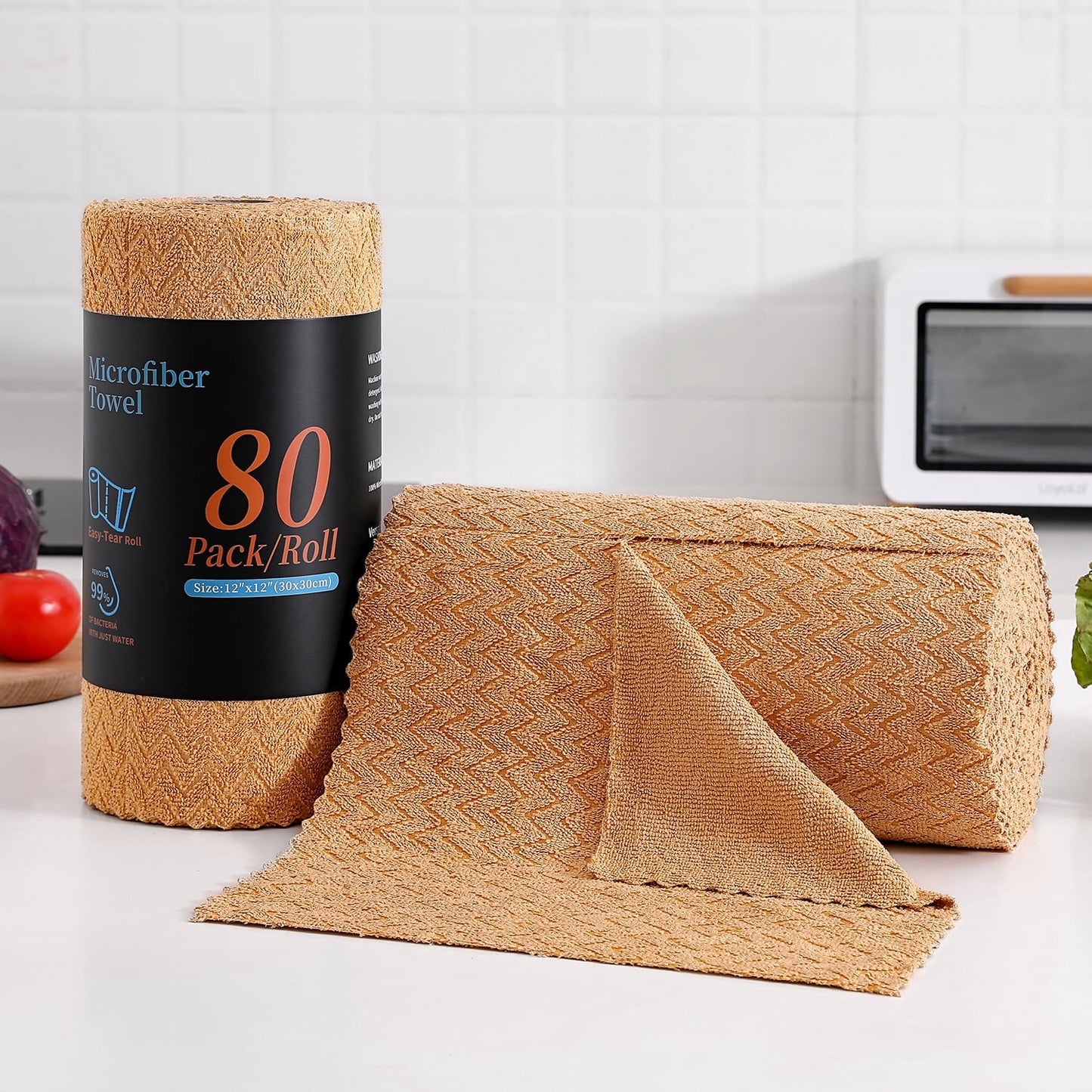 Beartech Microfiber Cleaning Cloth Roll,80 Pack Cleaning Towels,Lint Free Rags Paper Towels & Tear Away Reusable Towels,Washable Shop Rags wipe Cloth,Wash Cloths Dish Rags for Car Kitchen Window