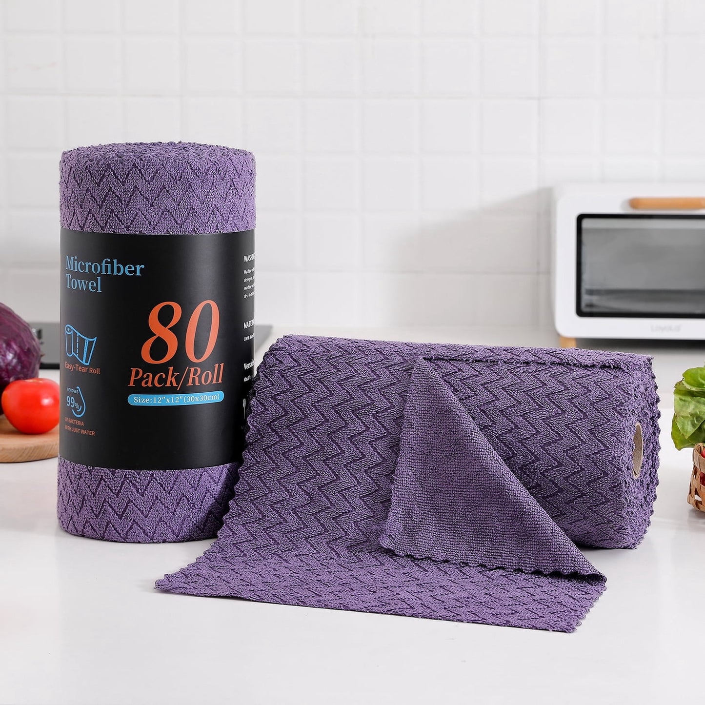 Beartech Microfiber Cleaning Cloth Roll,80 Pack Cleaning Towels,Lint Free Rags Paper Towels & Tear Away Reusable Towels,Washable Shop Rags wipe Cloth,Wash Cloths Dish Rags for Car Kitchen Window