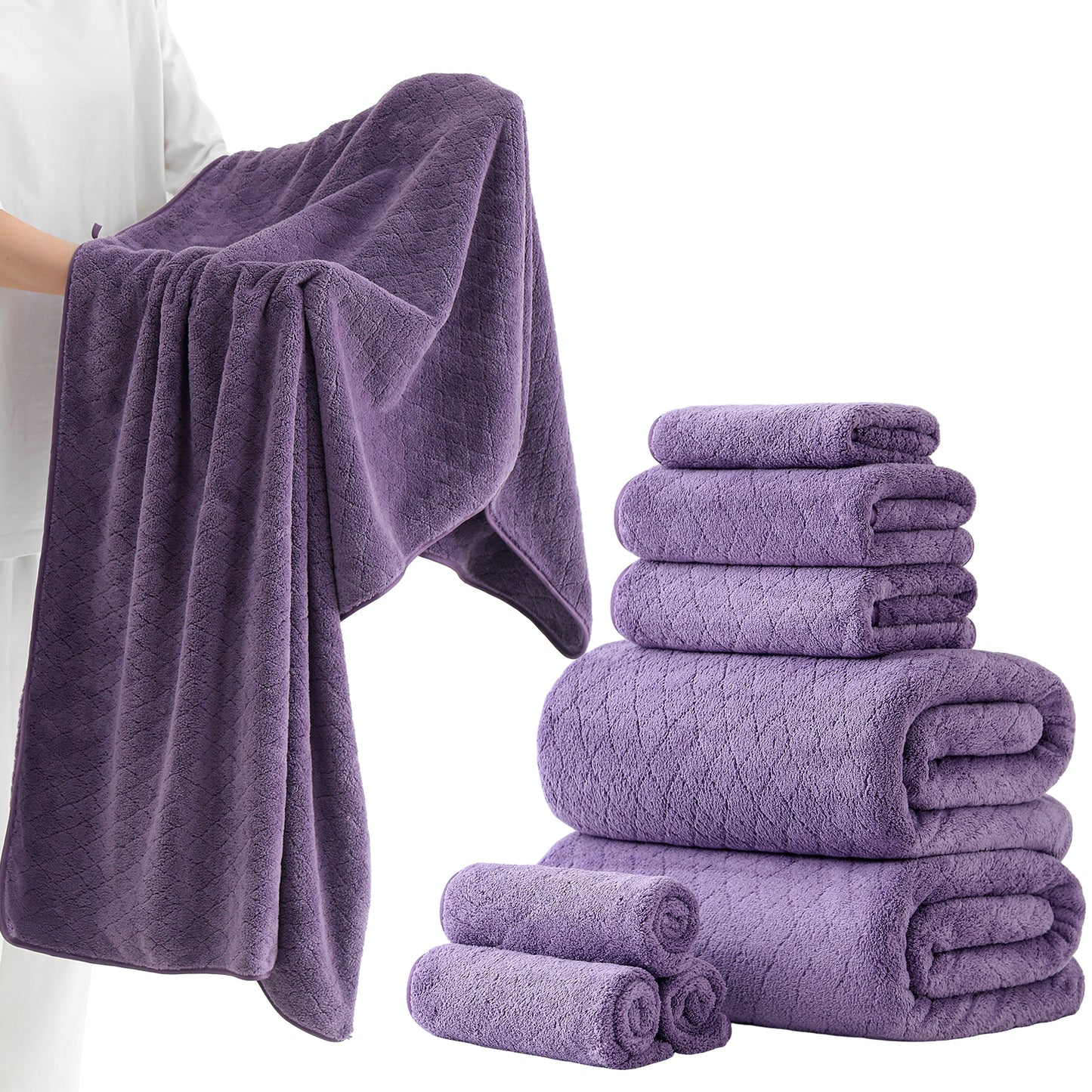Kebury 8-Piece Towel Set: Oversize Bath, Hand & Washcloths - Ultra Soft & Absorbent