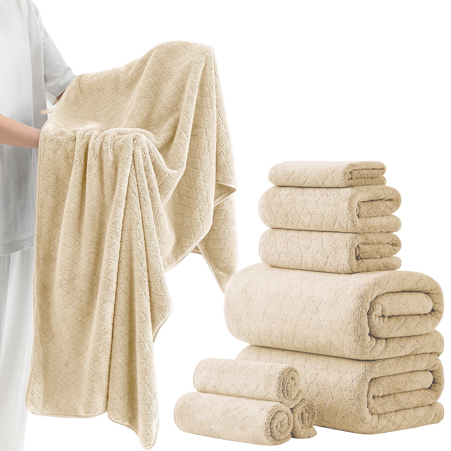Kebury 8-Piece Towel Set: Oversize Bath, Hand & Washcloths - Ultra Soft & Absorbent