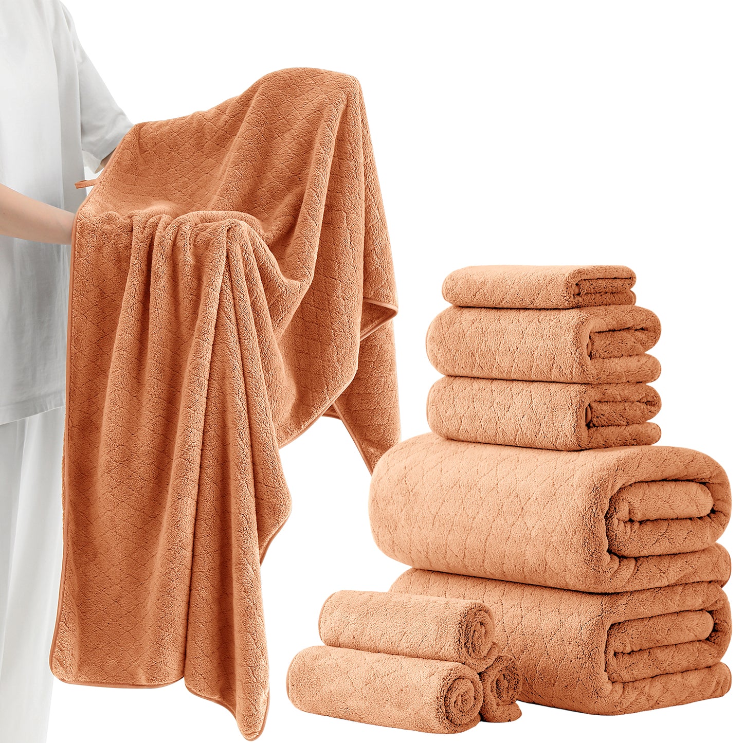 Kebury 8-Piece Towel Set: Oversize Bath, Hand & Washcloths - Ultra Soft & Absorbent