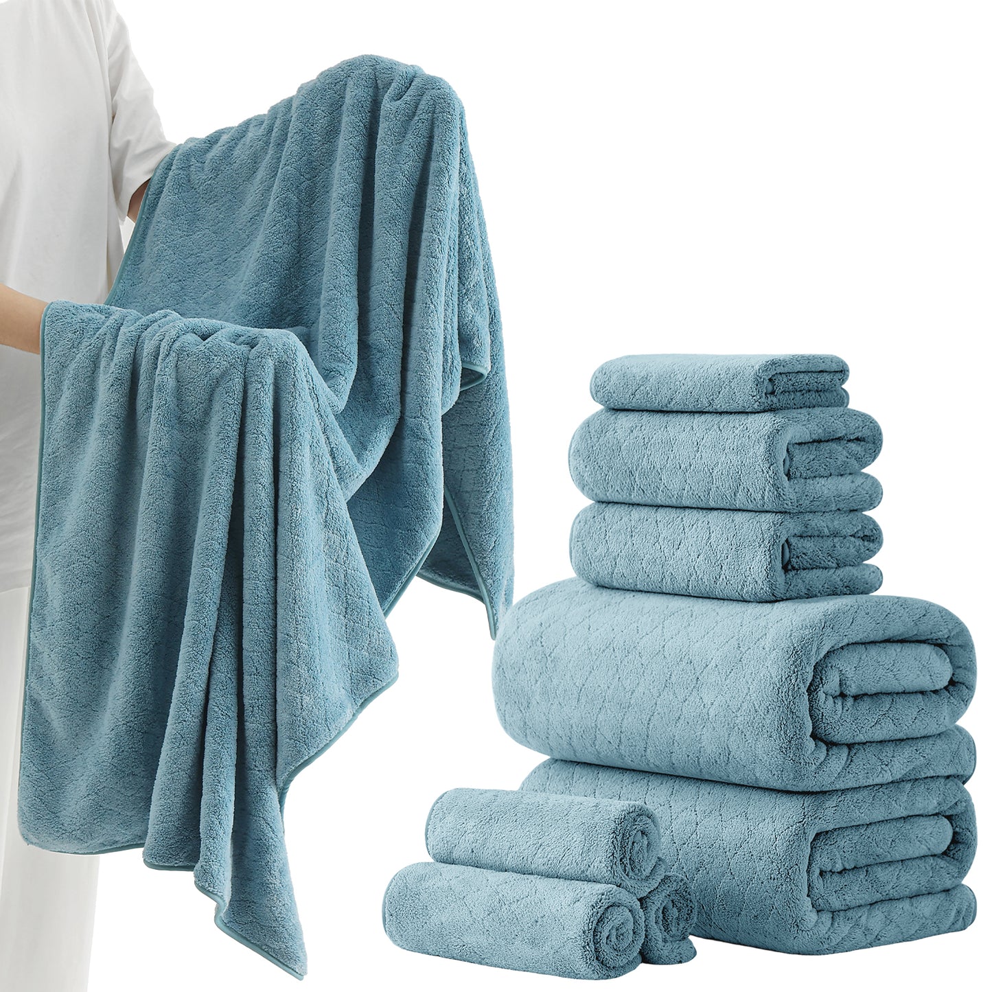 Kebury 8-Piece Towel Set: Oversize Bath, Hand & Washcloths - Ultra Soft & Absorbent