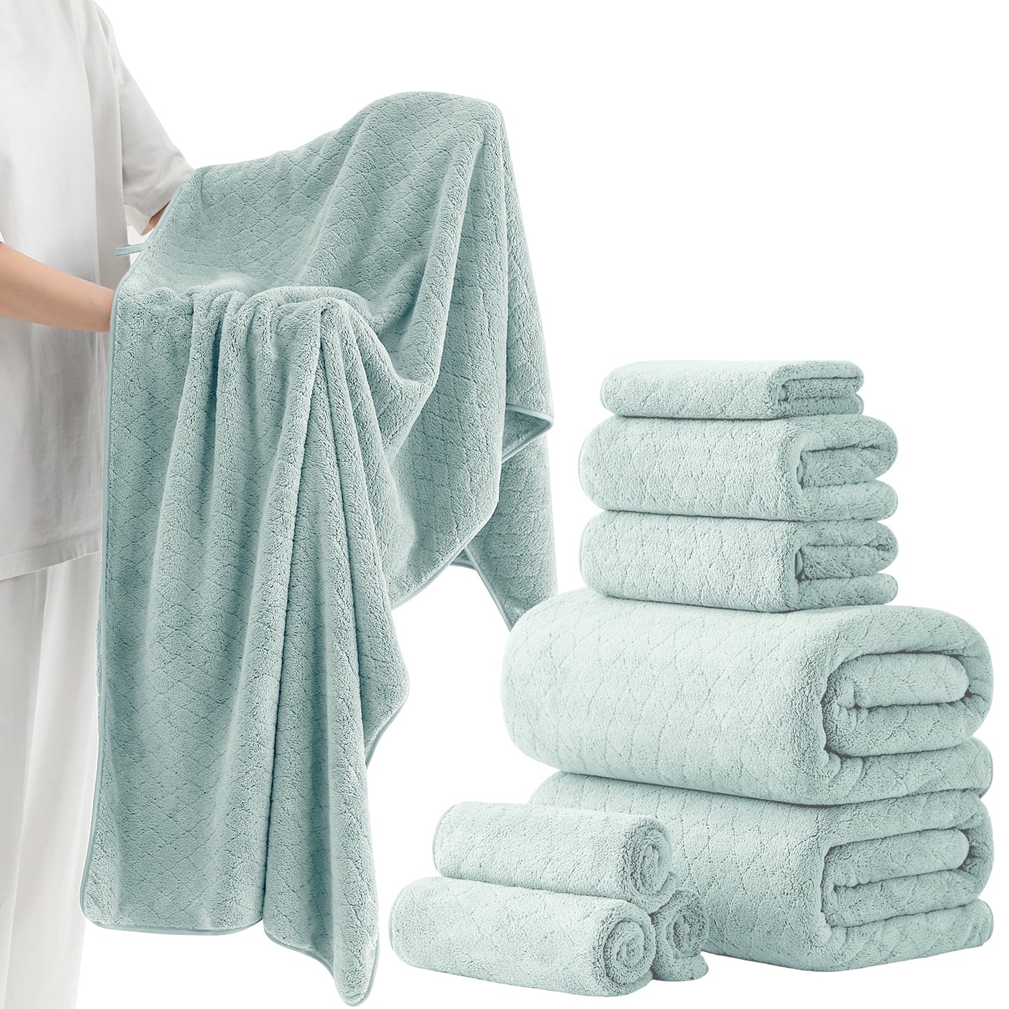 Kebury 8-Piece Towel Set: Oversize Bath, Hand & Washcloths - Ultra Soft & Absorbent