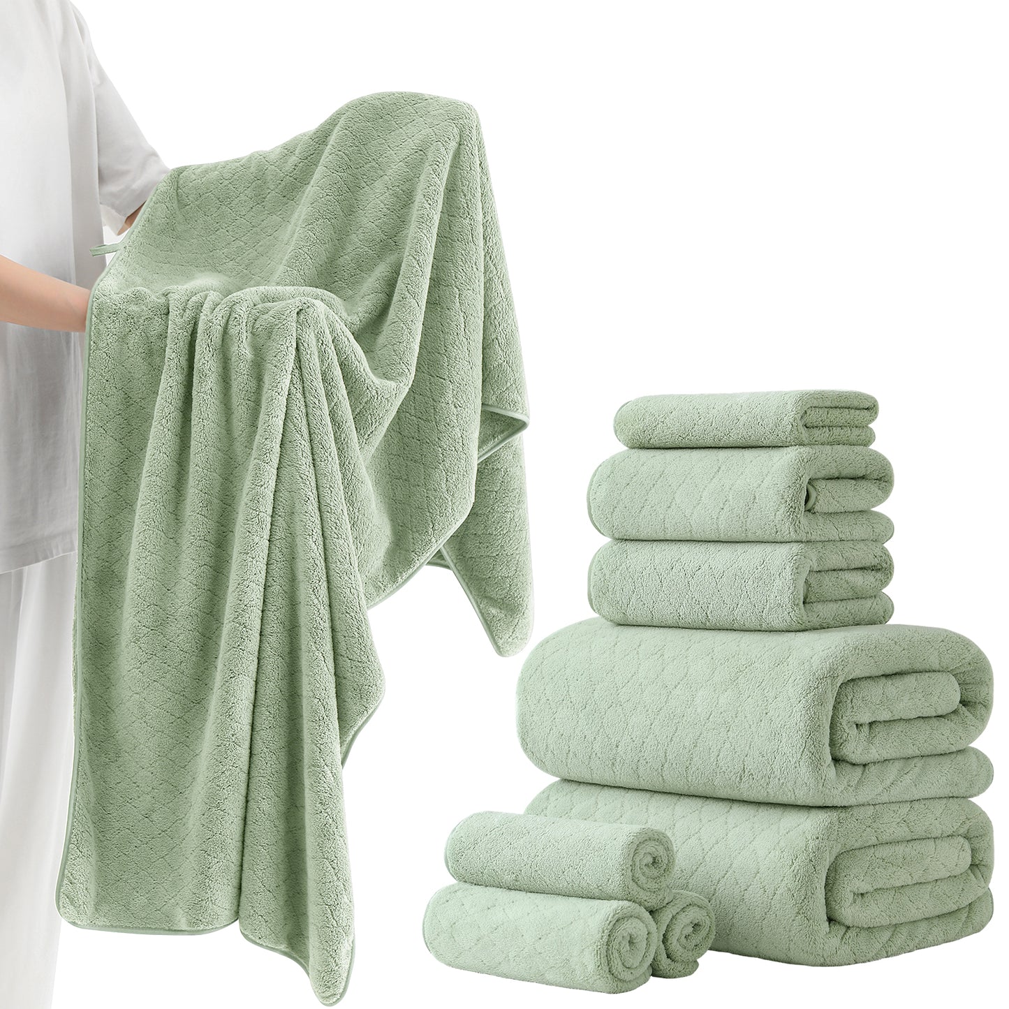 Kebury 8-Piece Towel Set: Oversize Bath, Hand & Washcloths - Ultra Soft & Absorbent