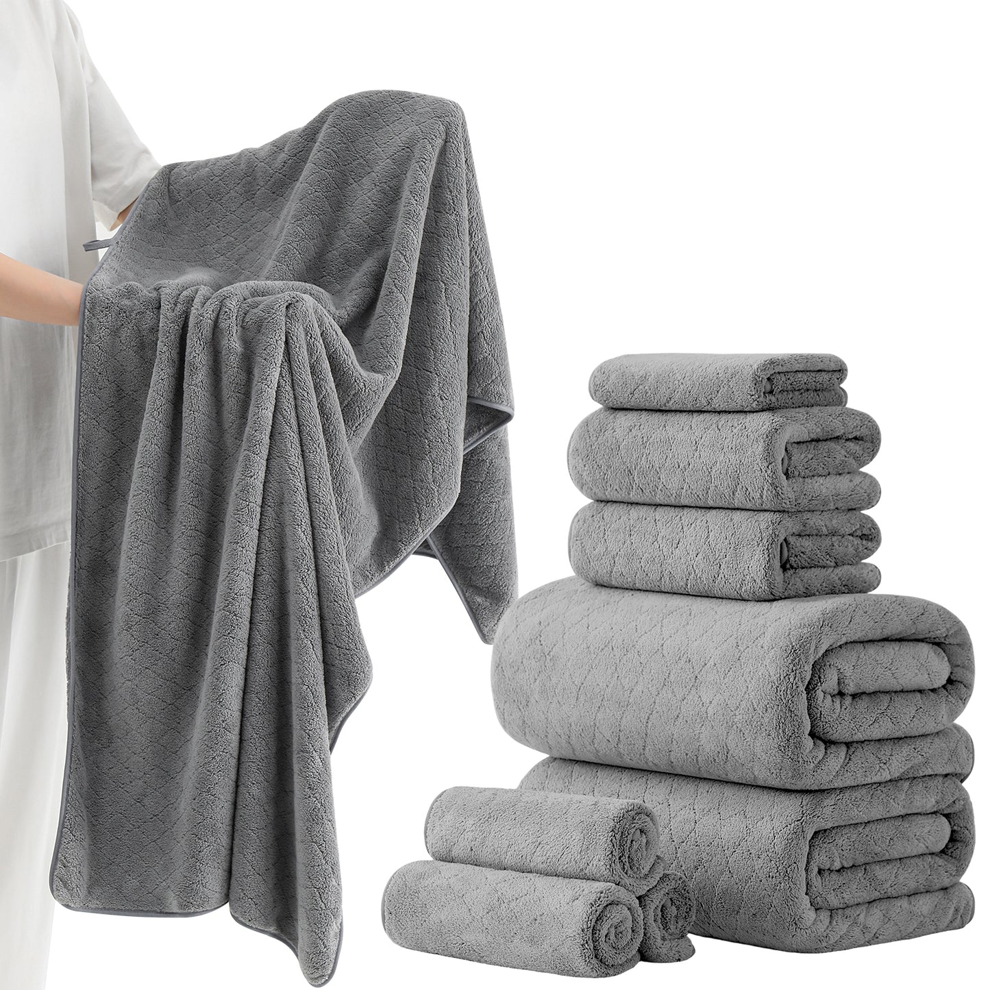 Kebury 8-Piece Towel Set: Oversize Bath, Hand & Washcloths - Ultra Soft & Absorbent