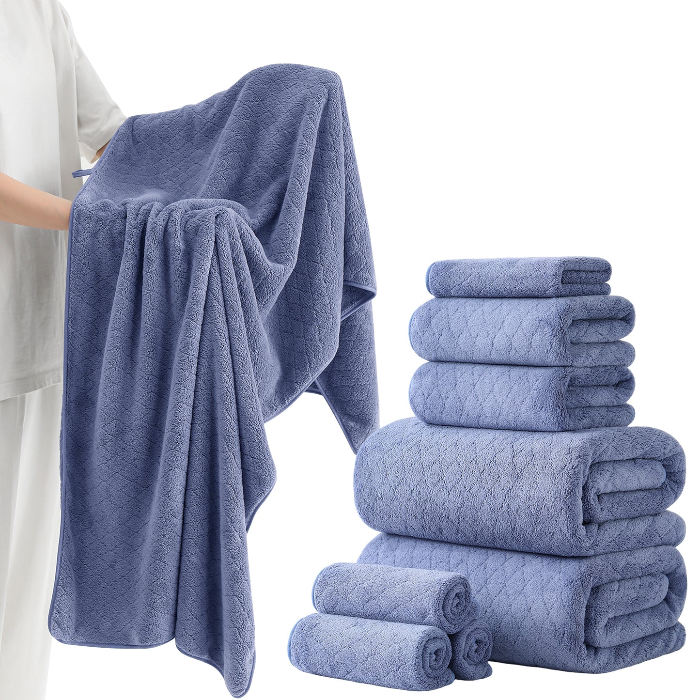Kebury 8-Piece Towel Set: Oversize Bath, Hand & Washcloths - Ultra Soft & Absorbent