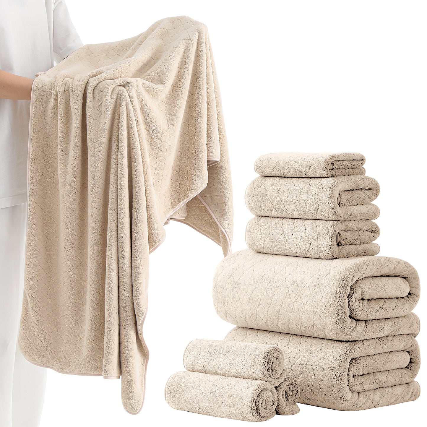 Kebury 8-Piece Towel Set: Oversize Bath, Hand & Washcloths - Ultra Soft & Absorbent
