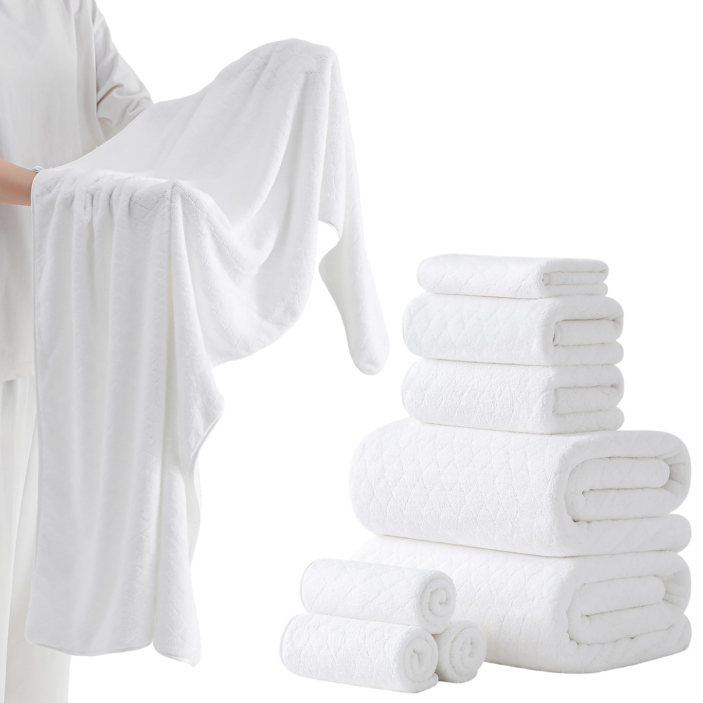 Kebury 8-Piece Towel Set: Oversize Bath, Hand & Washcloths - Ultra Soft & Absorbent