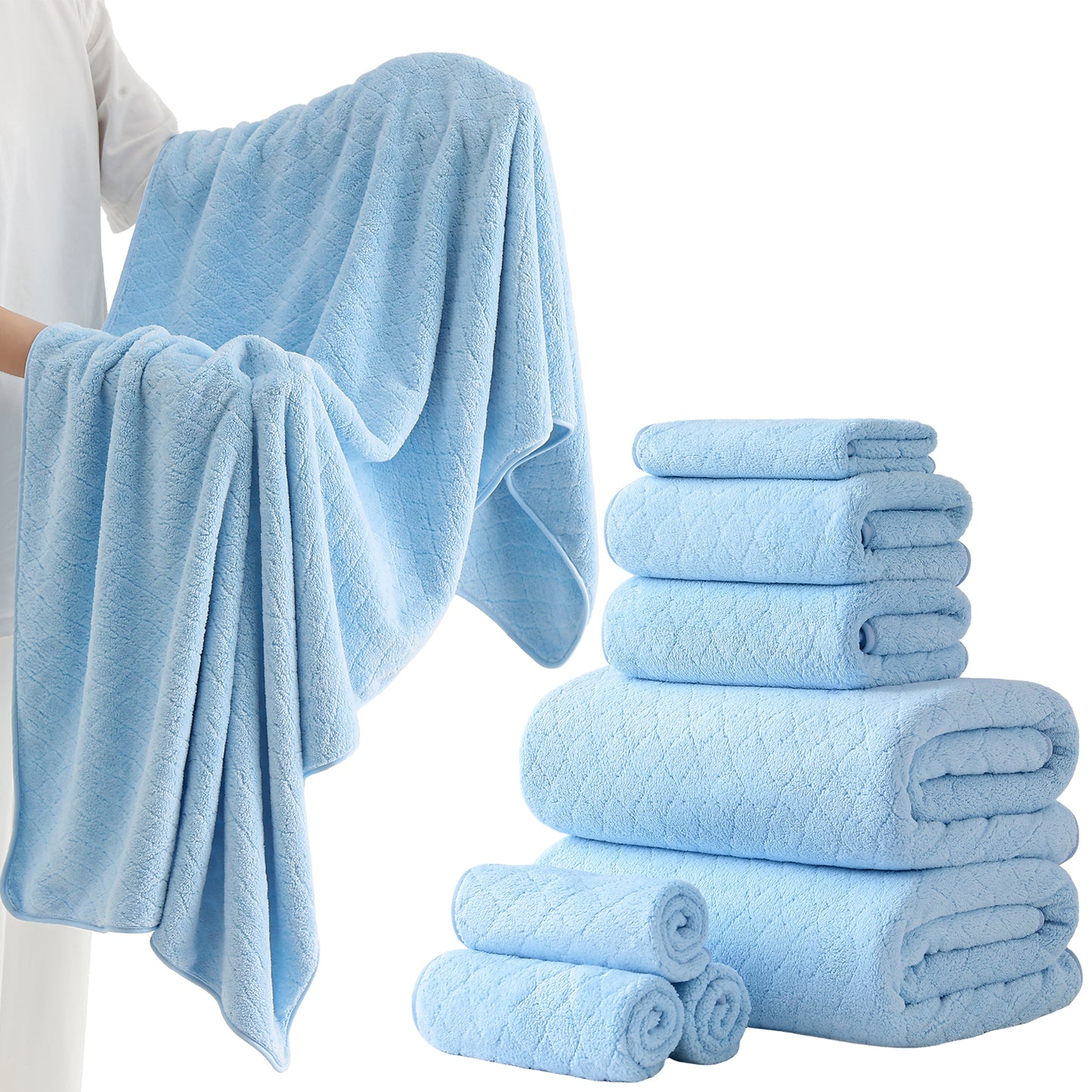 Kebury 8-Piece Towel Set: Oversize Bath, Hand & Washcloths - Ultra Soft & Absorbent
