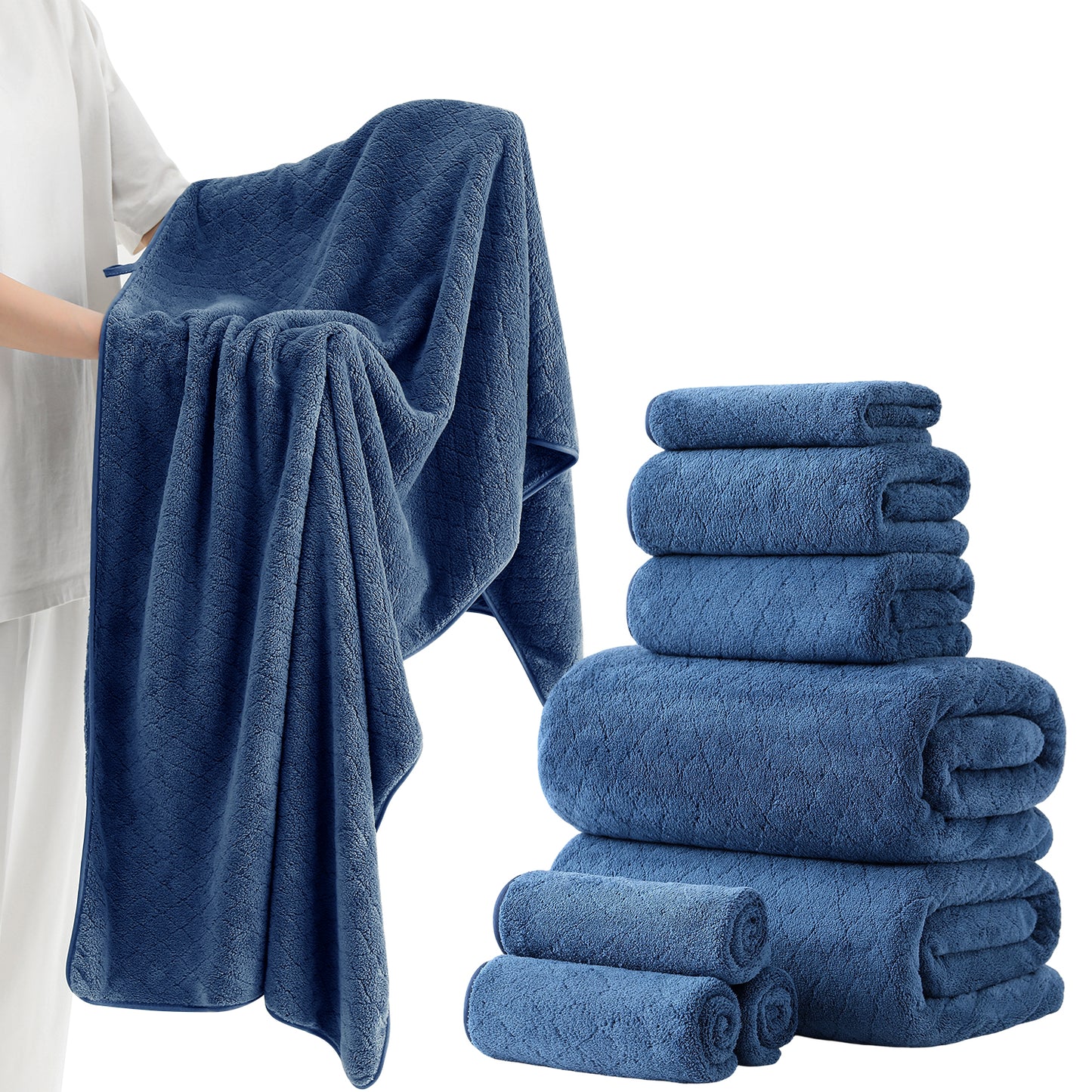 Kebury 8-Piece Towel Set: Oversize Bath, Hand & Washcloths - Ultra Soft & Absorbent